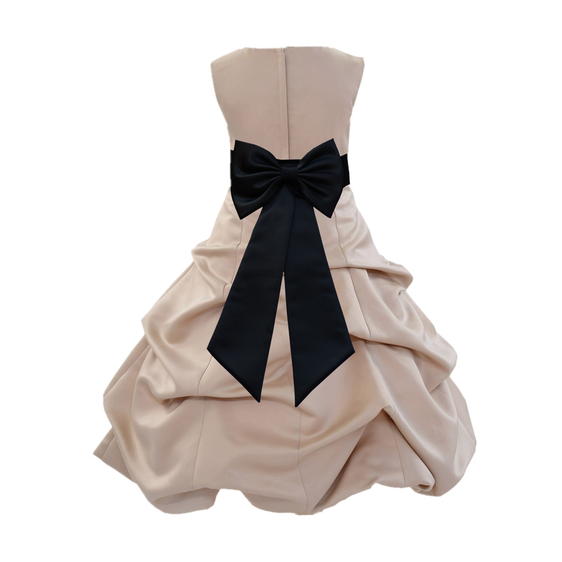 Champagne/Black Satin Pick-Up Bubble Flower Girl Dress Special Occasion 808T