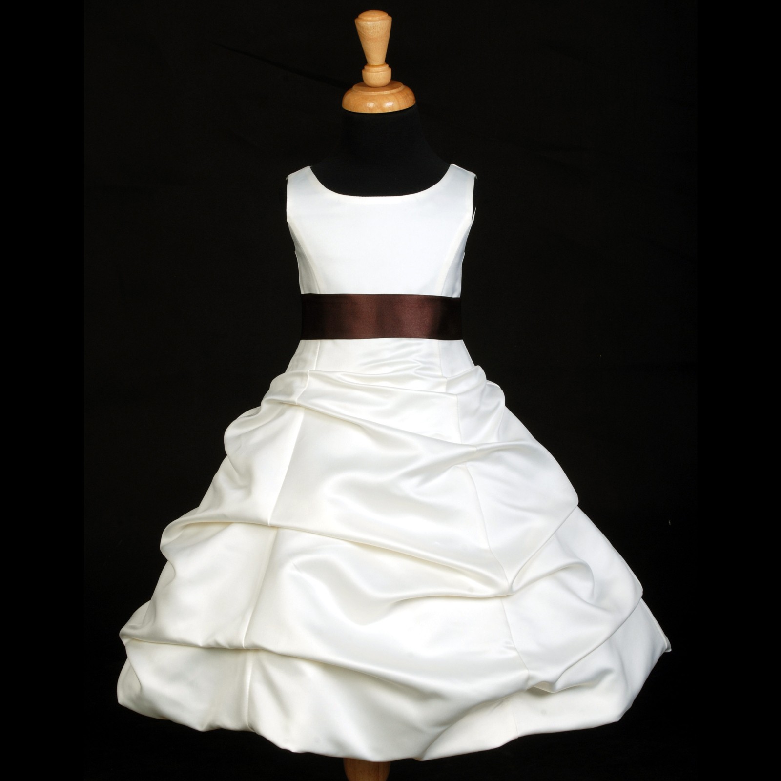 Ivory/Brown Satin Pick-Up Bubble Flower Girl Dress V2 806S