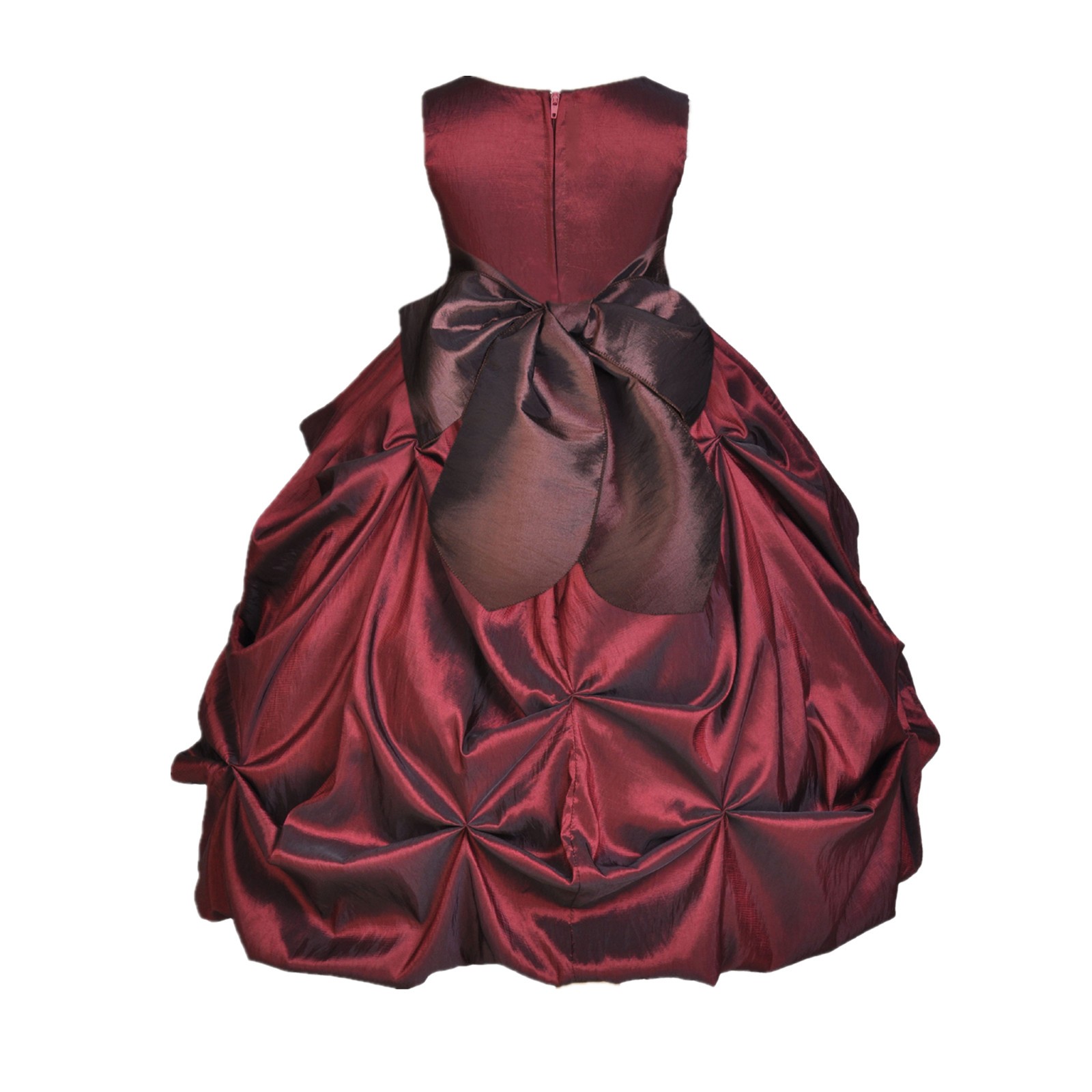 Burgundy/Brown Satin Taffeta Pick-Up Bubble Flower Girl Dress 301S 