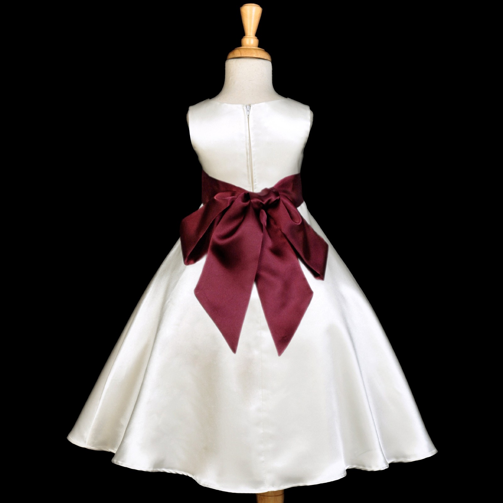 Ivory/Burgundy A-Line Satin Flower Girl Dress Pageant Reception 821S