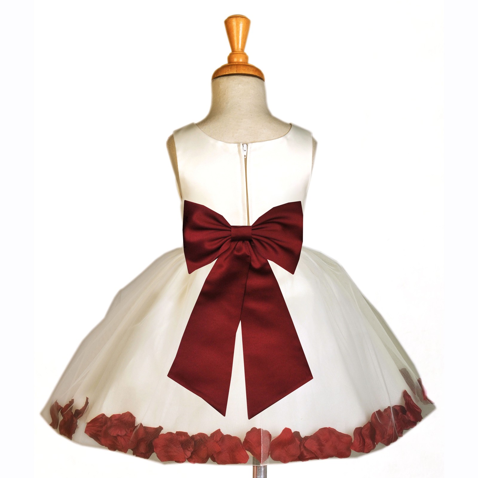 Ivory/Burgundy Rose Petals Tulle Flower Girl Dress Pageant 305T
