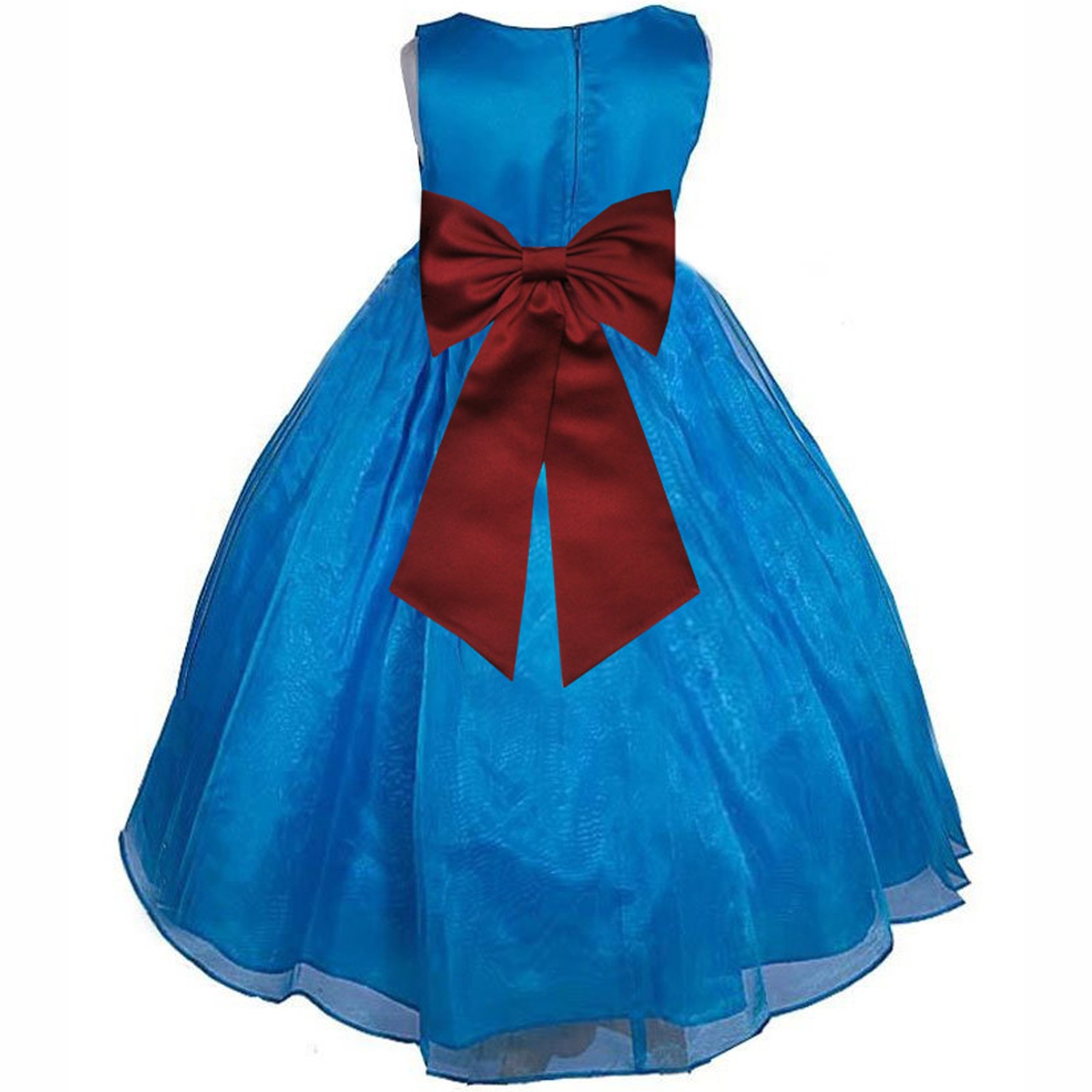 Royal Blue/Burgundy Satin Bodice Organza Skirt Flower Girl Dress 841T