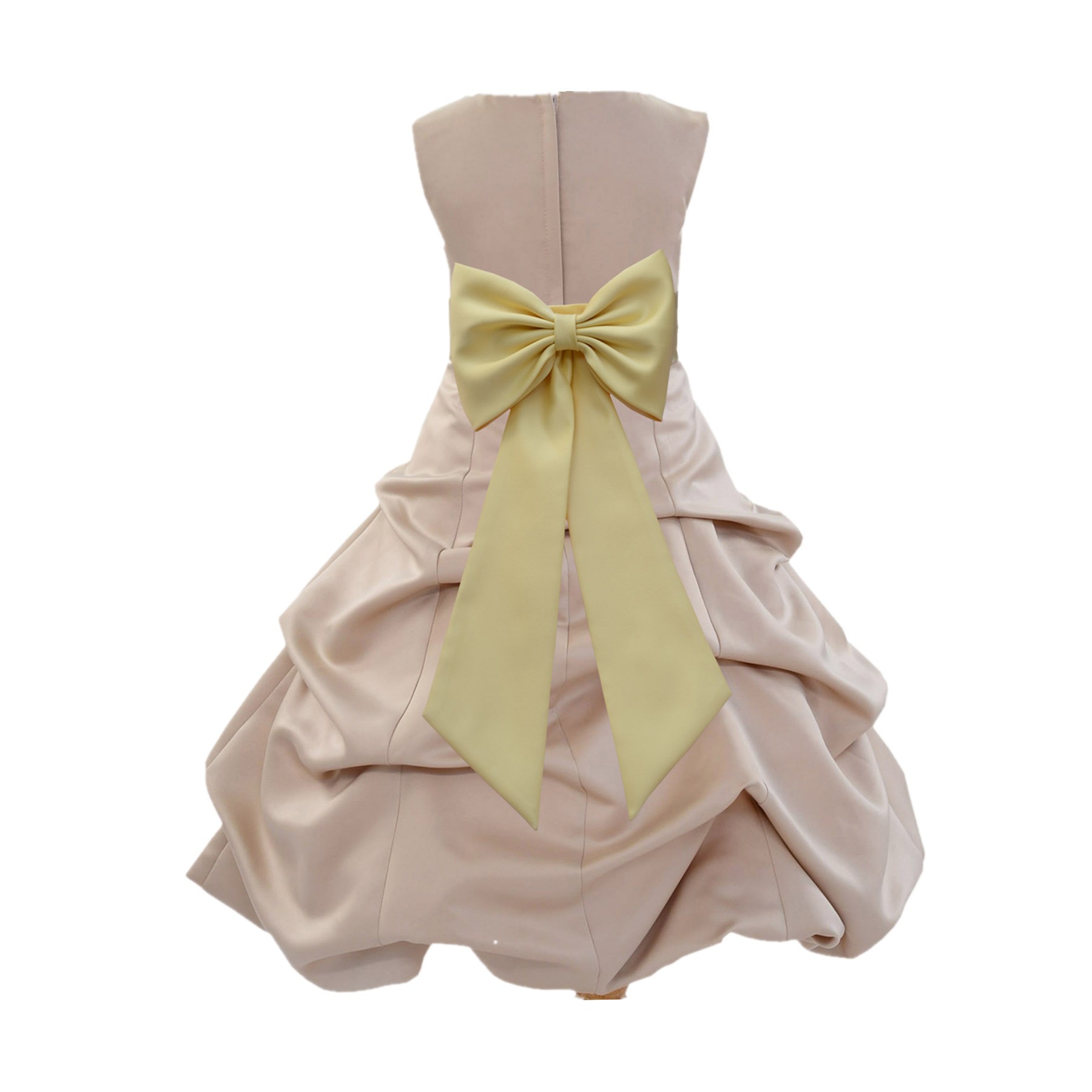 Champagne/Canary Satin Pick-Up Bubble Flower Girl Dress Special Occasion 808T