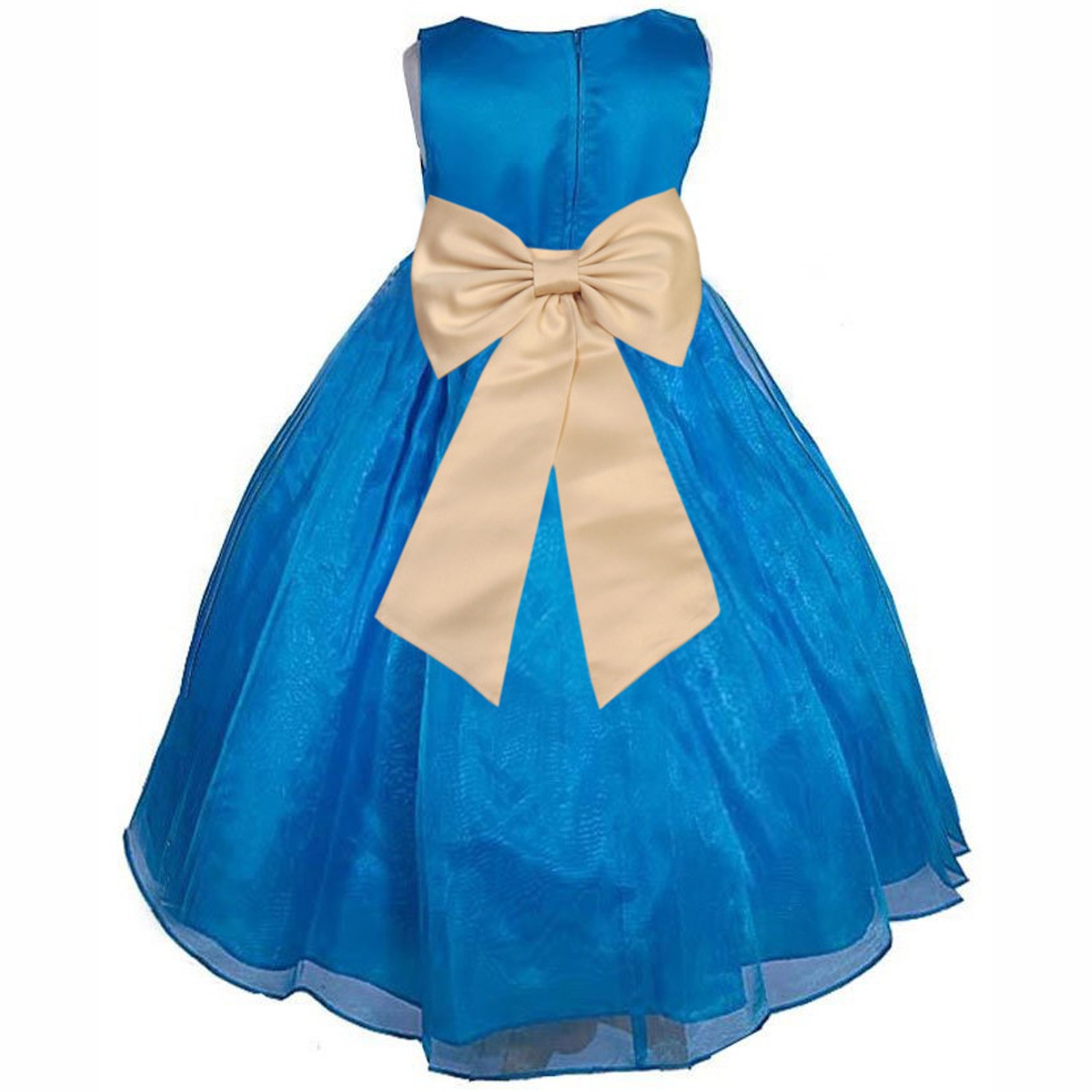 Royal Blue/Champagne Satin Bodice Organza Skirt Flower Girl Dress 841T