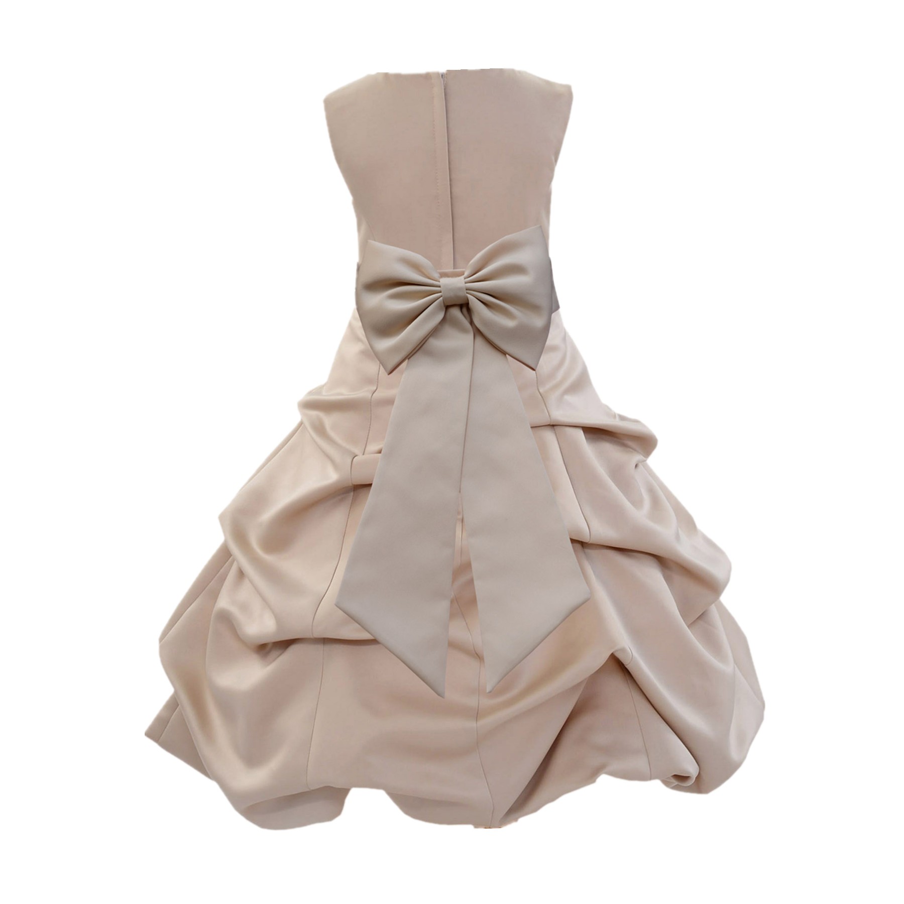 Champagne/Champagne Satin Pick-Up Bubble Flower Girl Dress Special Occasion 808T