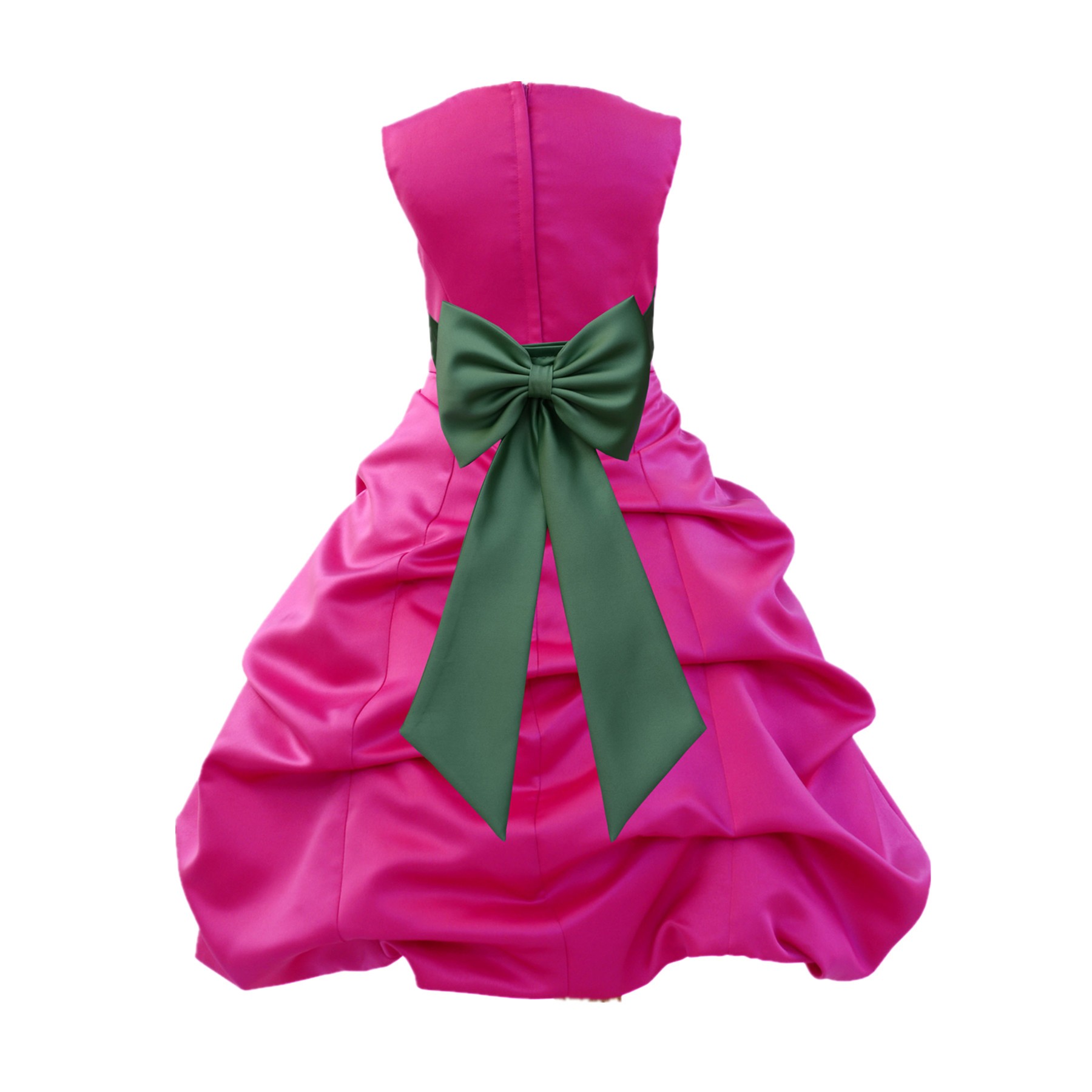 Fuchsia/Clover Green Satin Pick-Up Bubble Flower Girl Dress Christmas Easter 808T
