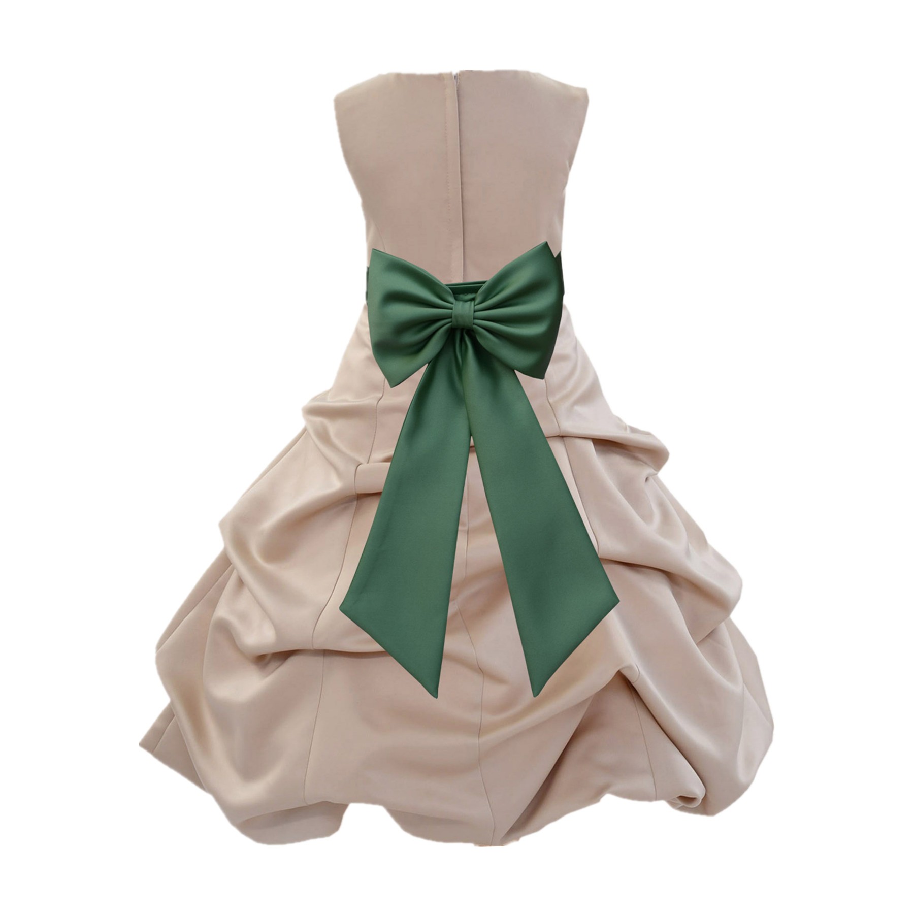 Champagne/Clover Green Satin Pick-Up Bubble Flower Girl Dress Special Occasion 808T