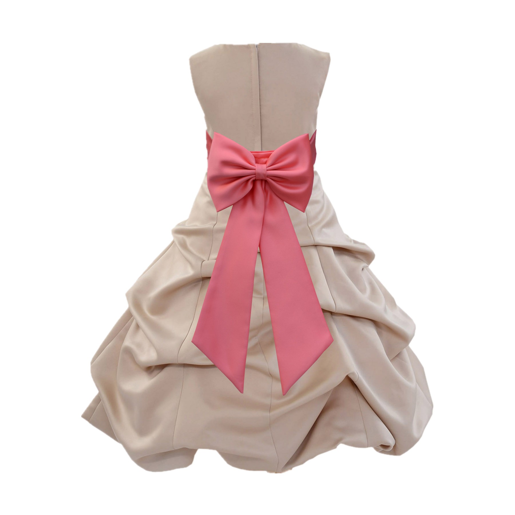 Champagne/Coral Satin Pick-Up Bubble Flower Girl Dress Special Occasion 808T