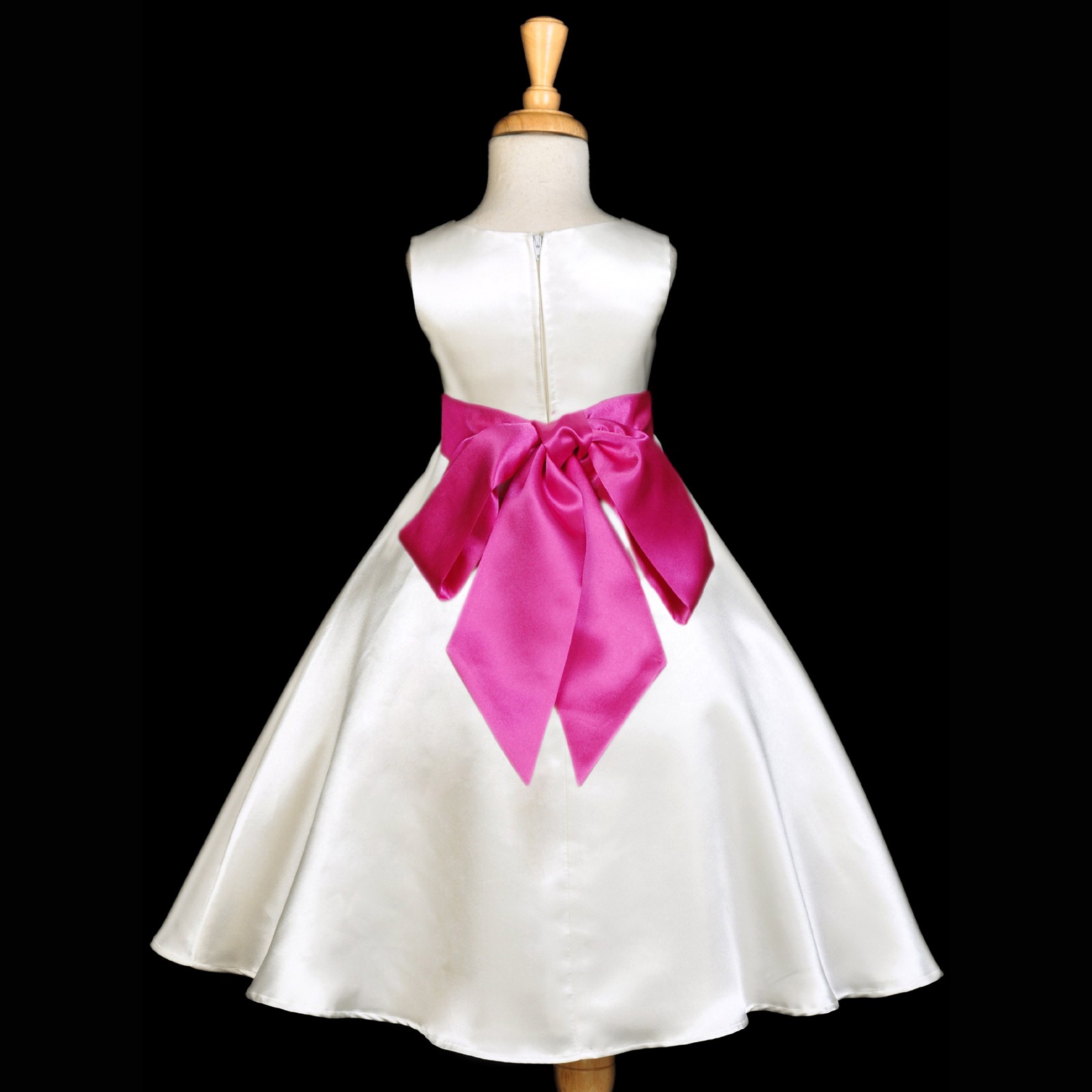 Ivory/Fuchsia A-Line Satin Flower Girl Dress Pageant Reception 821S