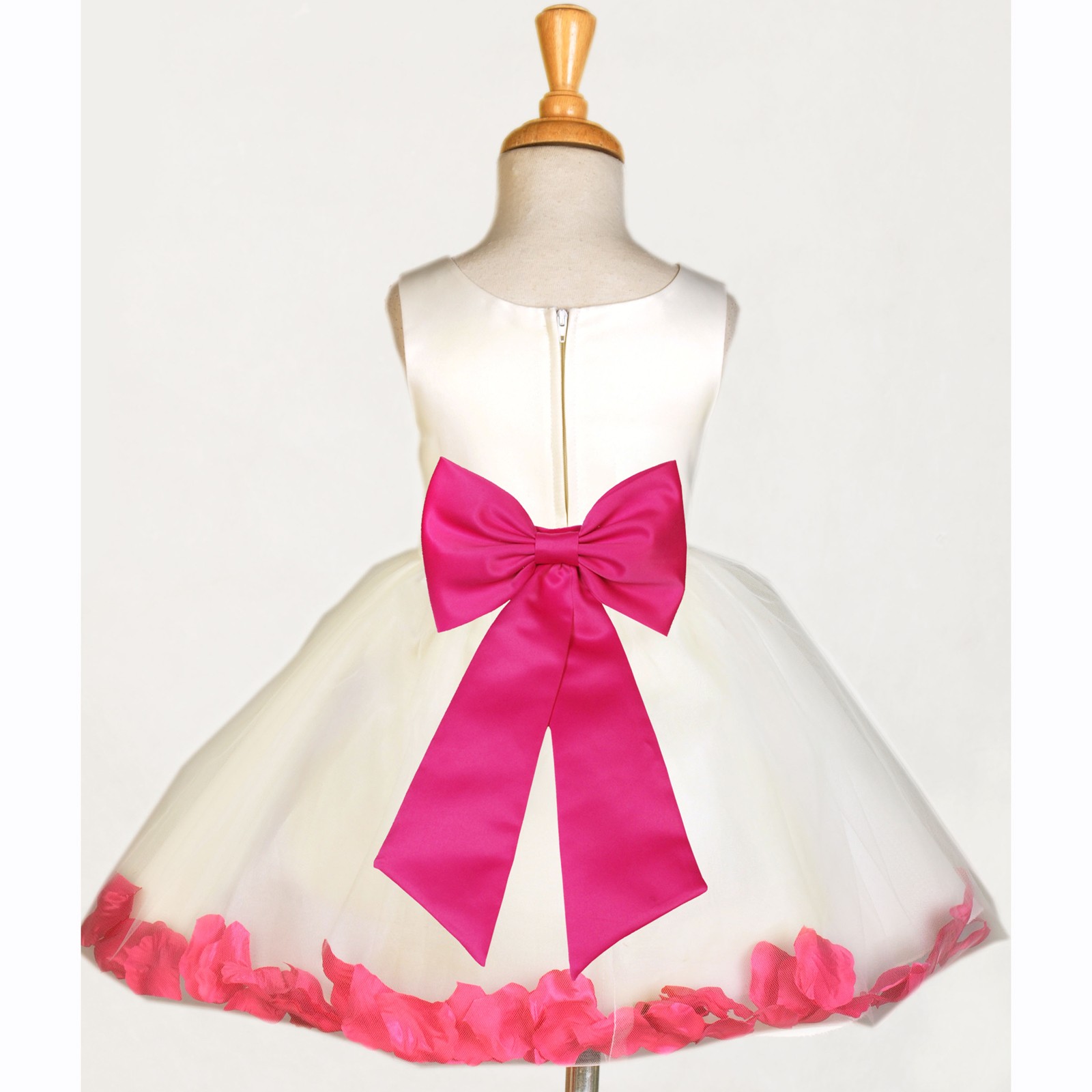 Ivory/Fuchsia Rose Petals Tulle Flower Girl Dress Pageant 305T