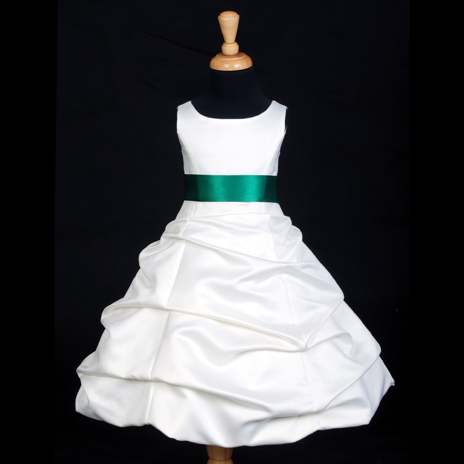 Ivory/Green Satin Pick-Up Bubble Flower Girl Dress V2 806S