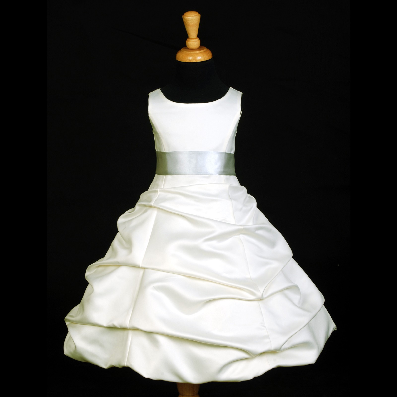 Ivory/Ivory Satin Pick-Up Bubble Flower Girl Dress V2 806S