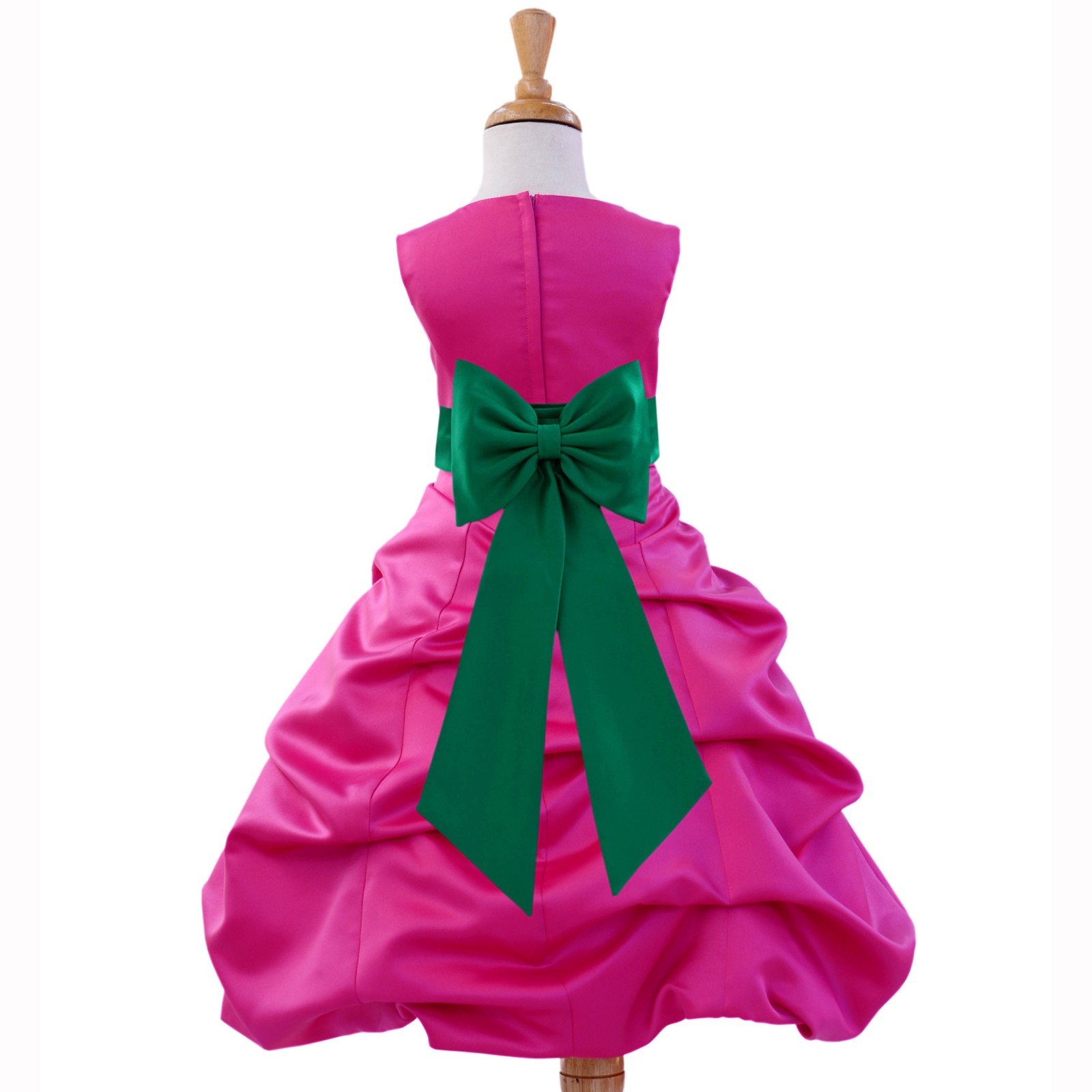 Fuchsia/Jade Satin Pick-Up Bubble Flower Girl Dress Elegant 808T