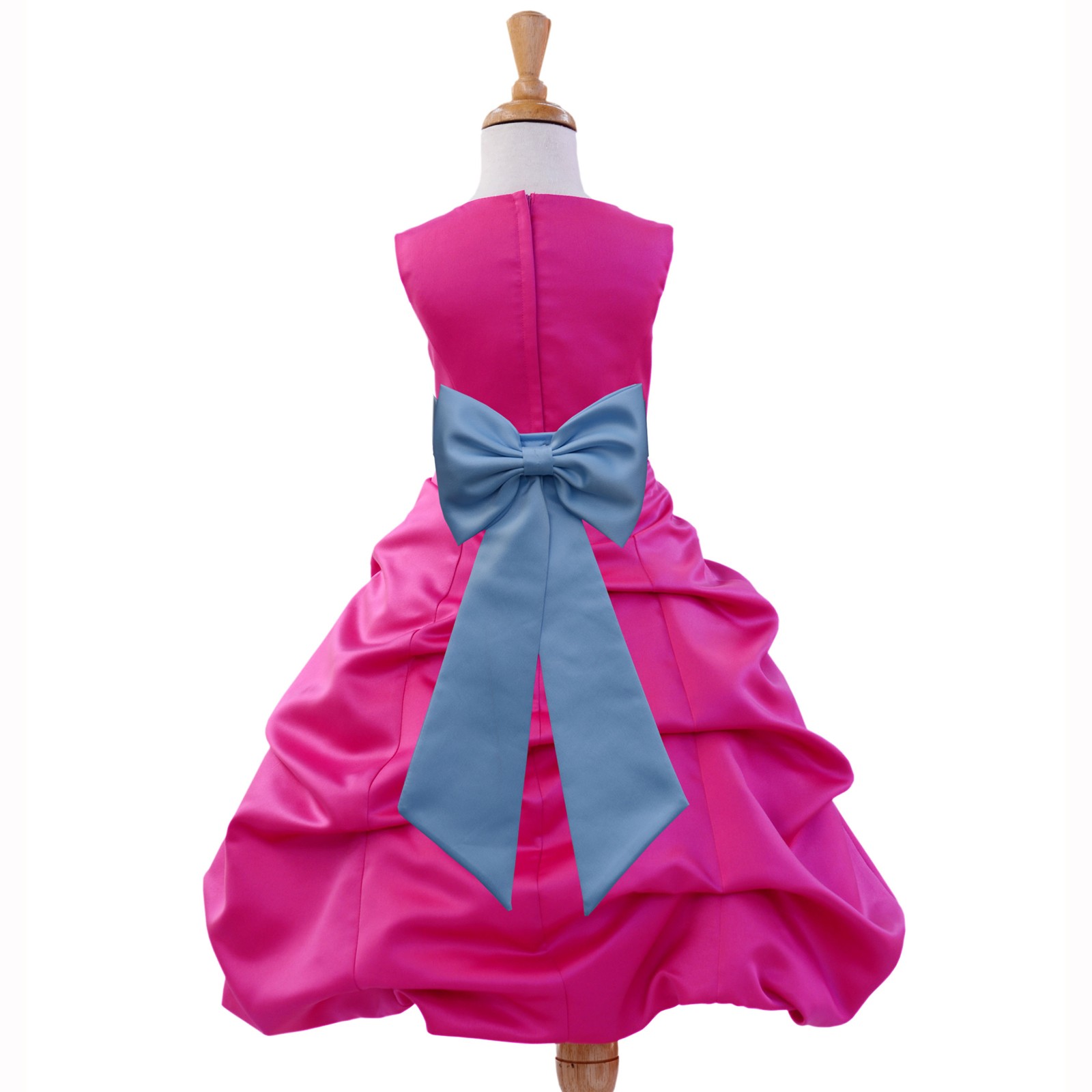 Fuchsia/Sky Satin Pick-Up Bubble Flower Girl Dress Elegant 808T