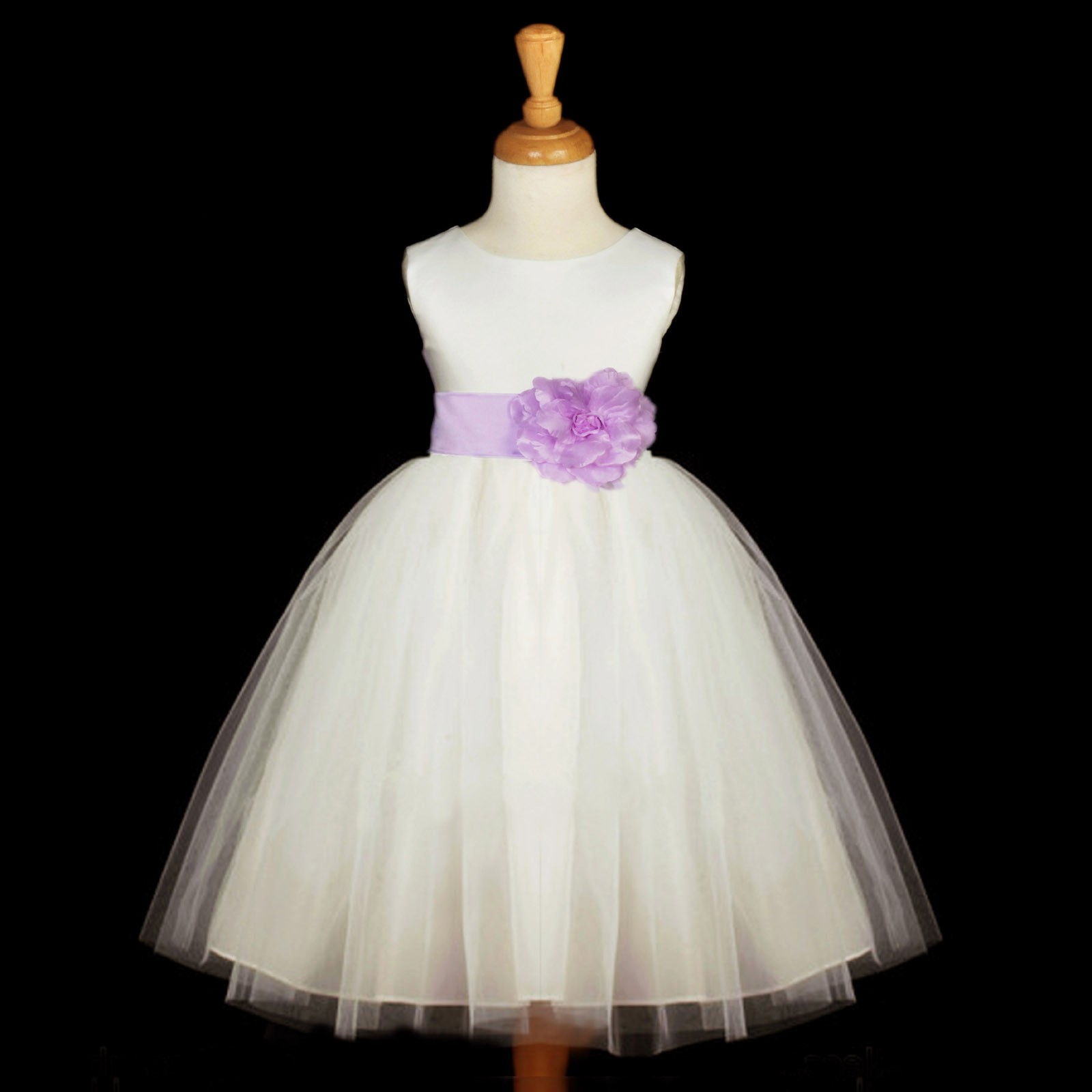 Ivory/Lilac Satin Tulle Flower Girl Dress Wedding Pageant 831S