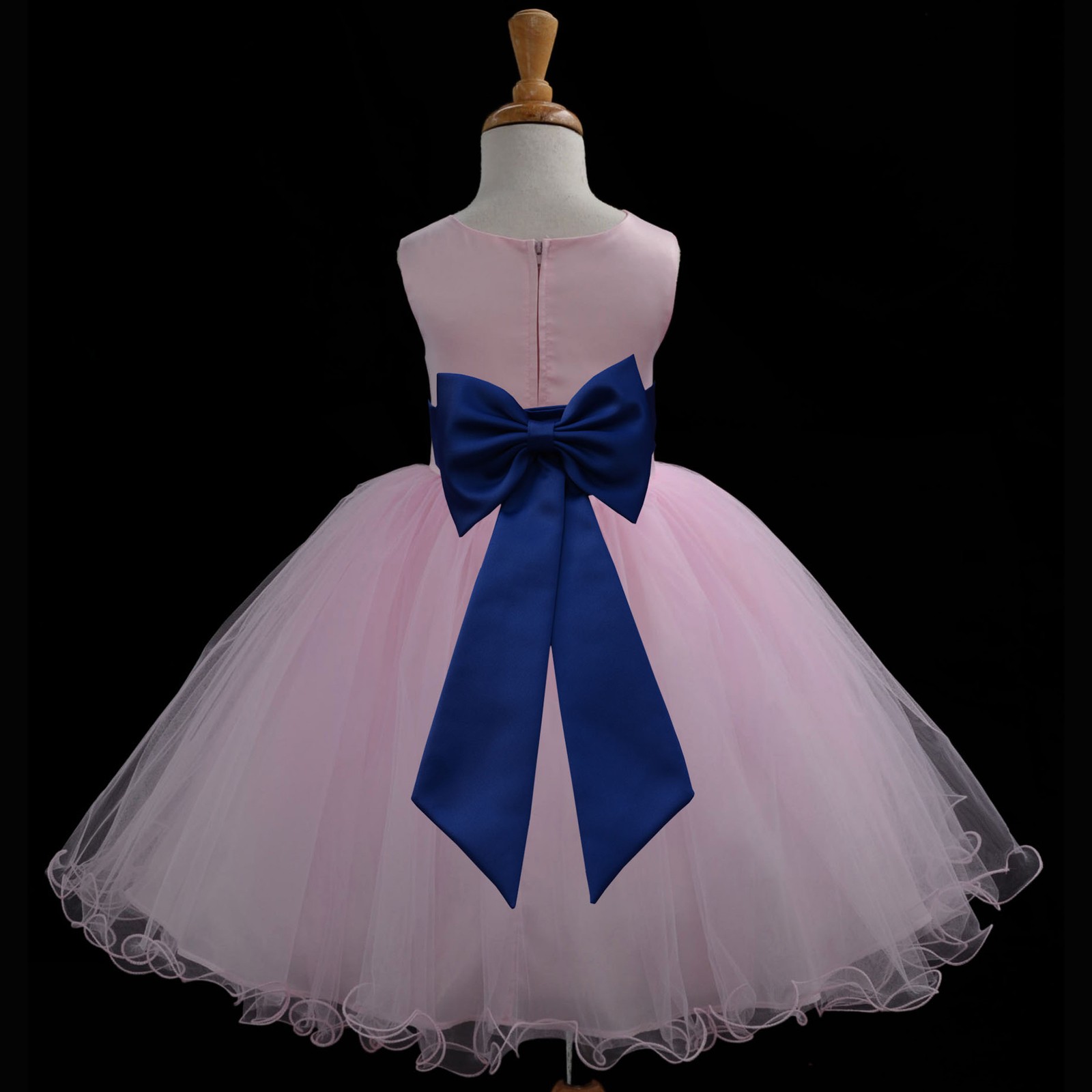 Pink/Navy Tulle Rattail Edge Flower Girl Dress Fairy Princess 829T