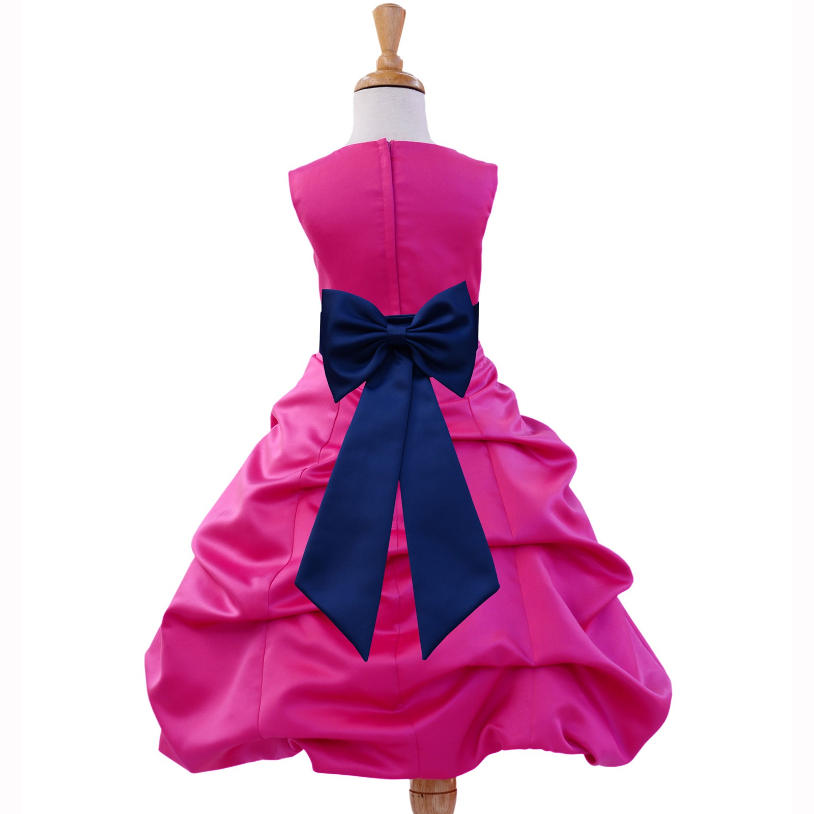 Fuchsia/Navy Satin Pick-Up Bubble Flower Girl Dress Elegant 808T