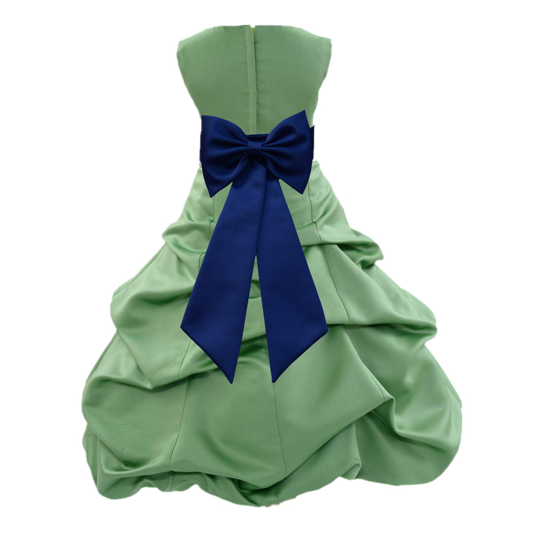 Clover/Navy blue Satin Pick-Up Bubble Flower Girl Dress Christmas Easter 808T