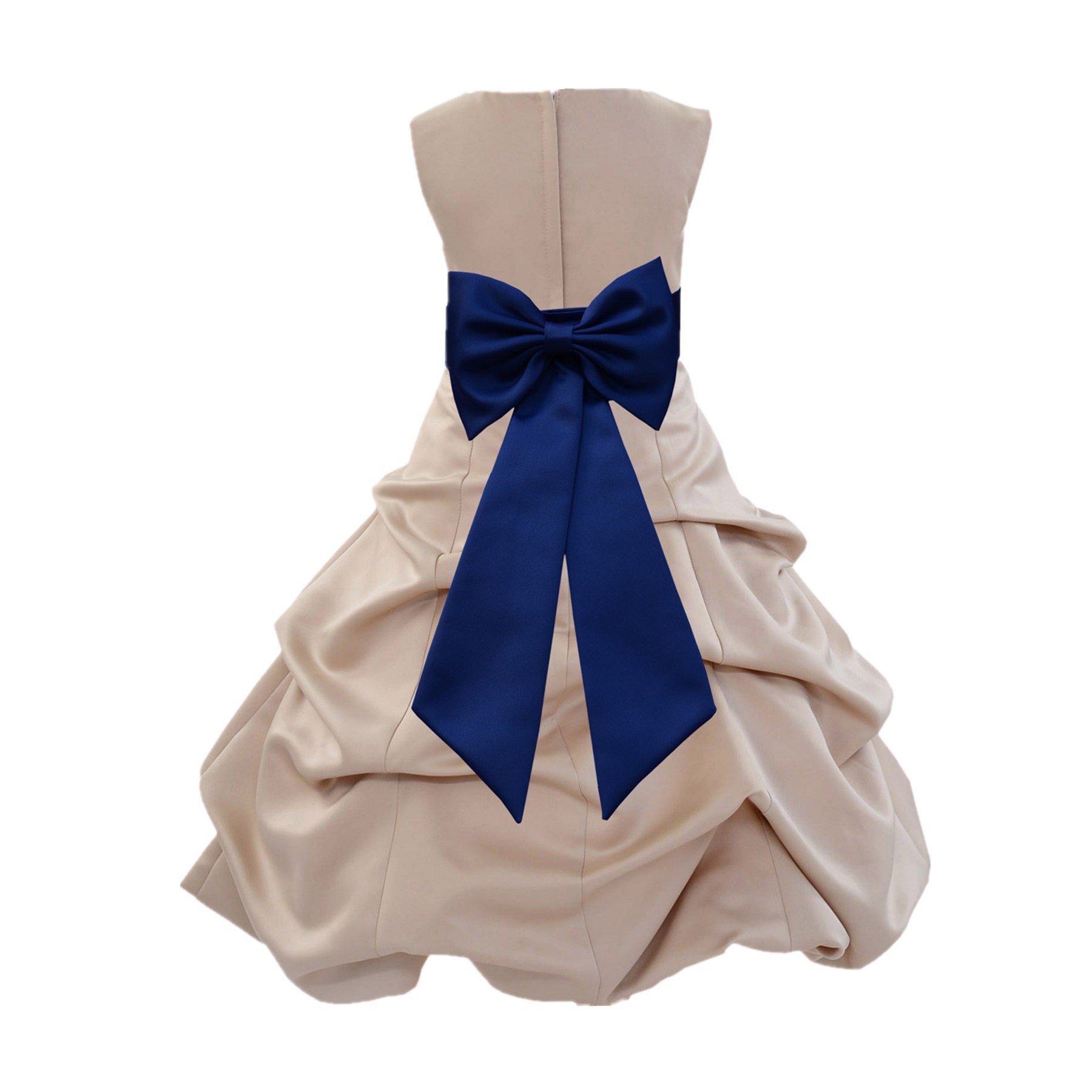 Champagne/Navy blue Satin Pick-Up Bubble Flower Girl Dress Special Occasion 808T