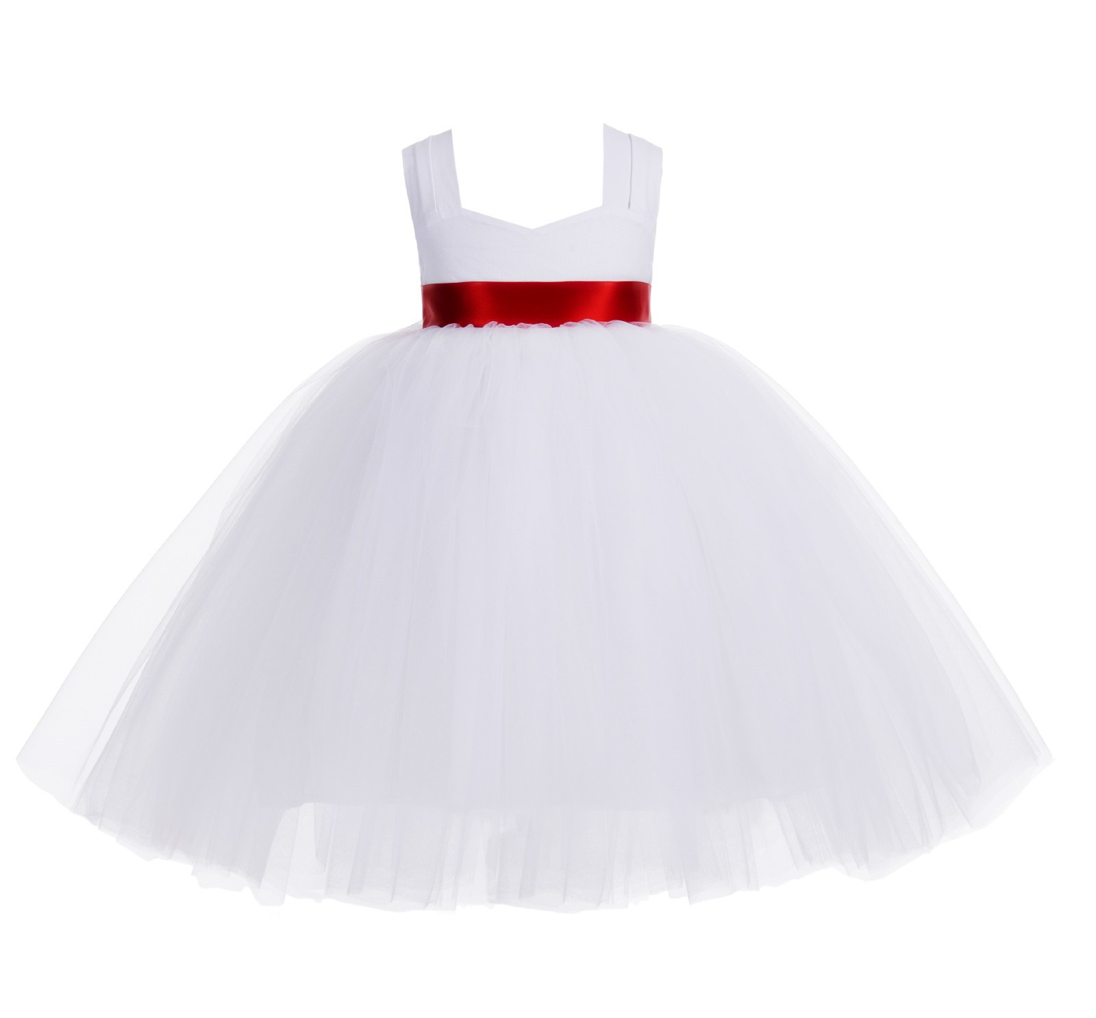 White / Apple Red Sweetheart Neck Cotton Top Tutu Flower Girl Dress 171R