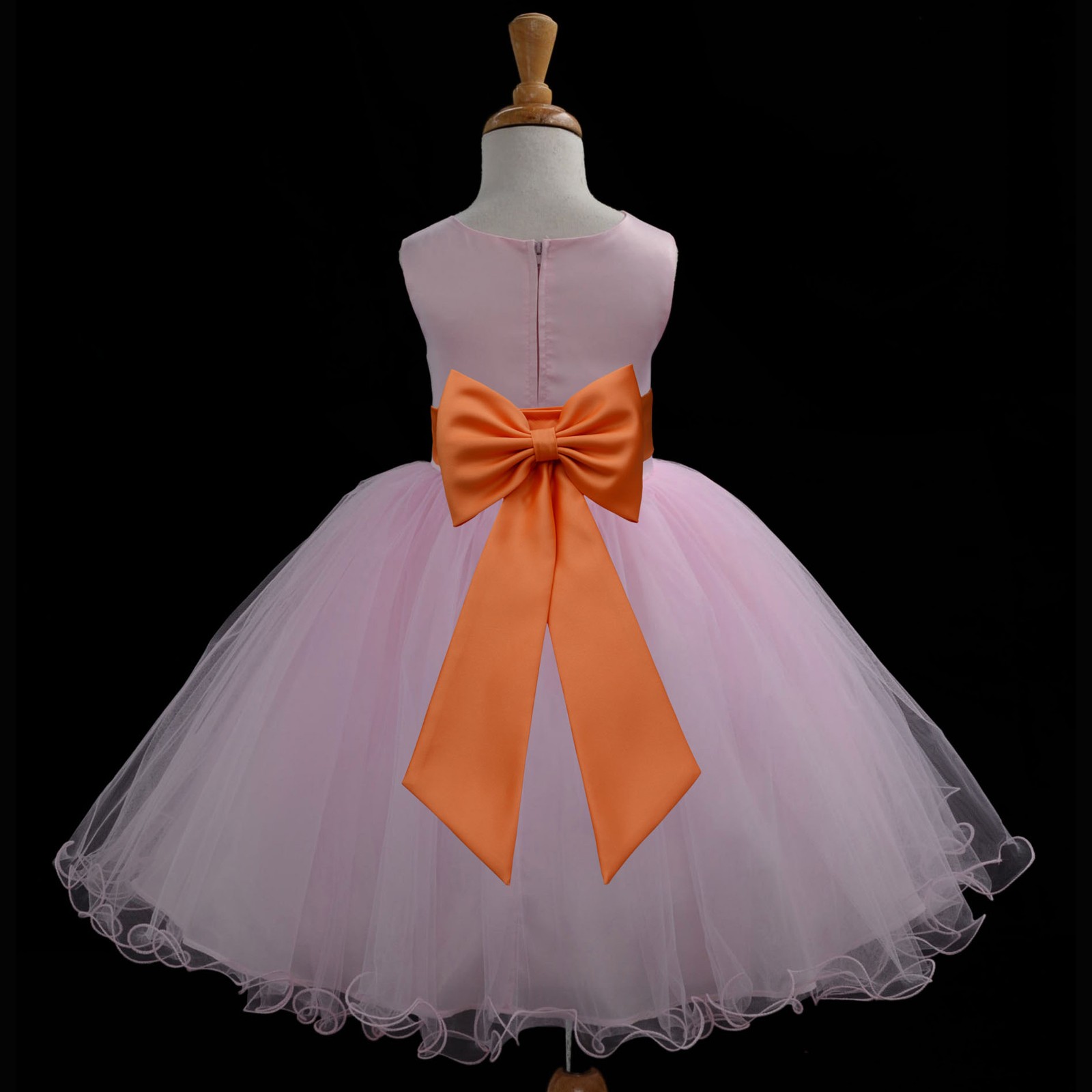 Pink/Orange Tulle Rattail Edge Flower Girl Dress Fairy Princess 829T