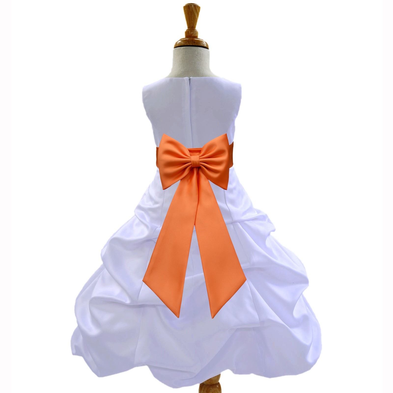 White/Orange Satin Pick-Up Bubble Flower Girl Dress Wedding 808T