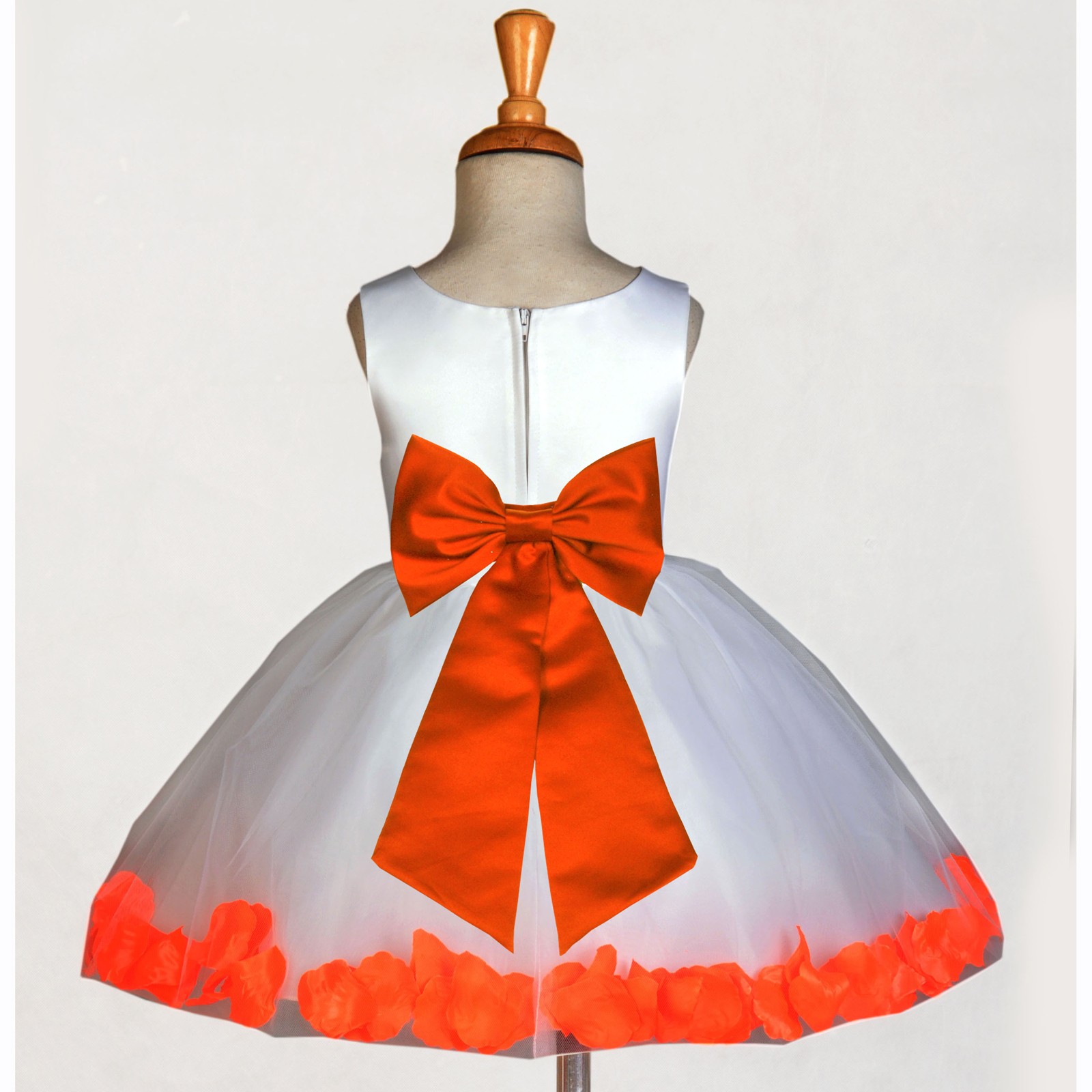 White/Orange Rose Petals Tulle Flower Girl Dress Wedding 305T