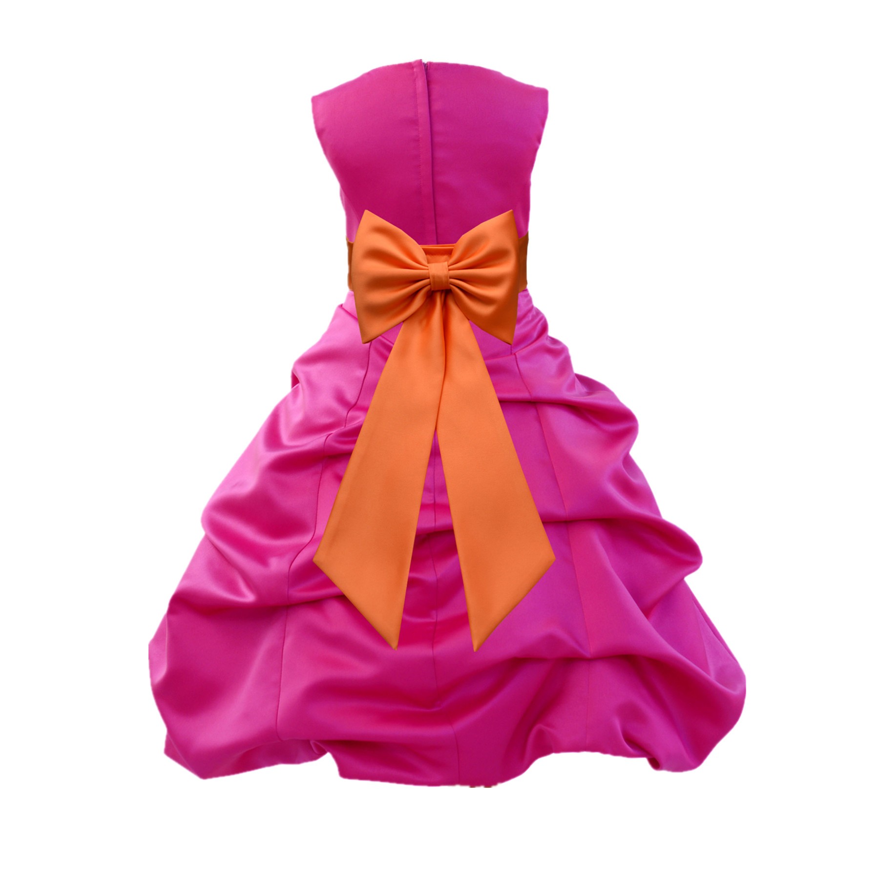 Fuchsia/Orange Satin Pick-Up Bubble Flower Girl Dress Christmas Easter 808T