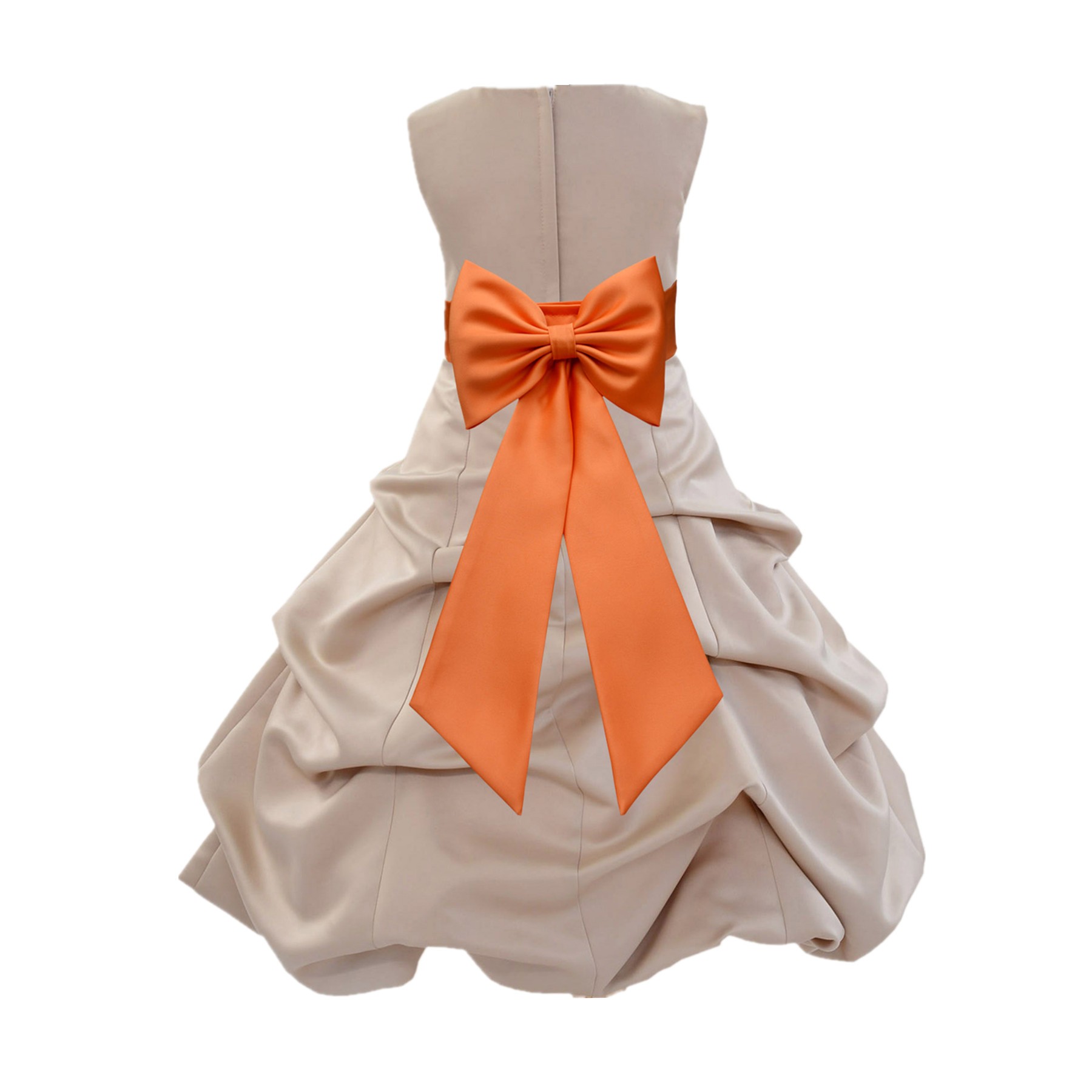 Champagne/Orange Satin Pick-Up Bubble Flower Girl Dress Special Occasion 808T