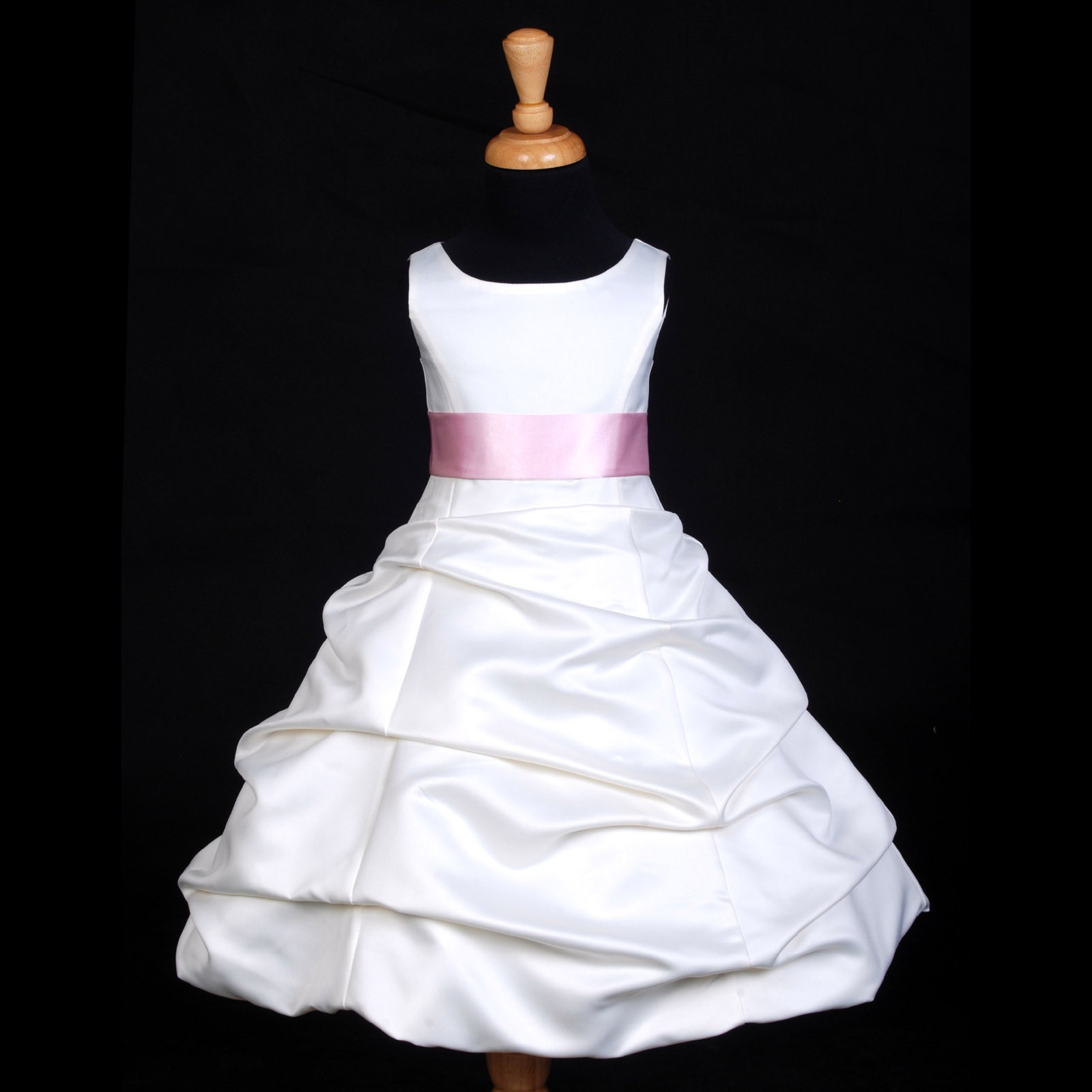 Ivory/Pink Satin Pick-Up Bubble Flower Girl Dress V2 806S