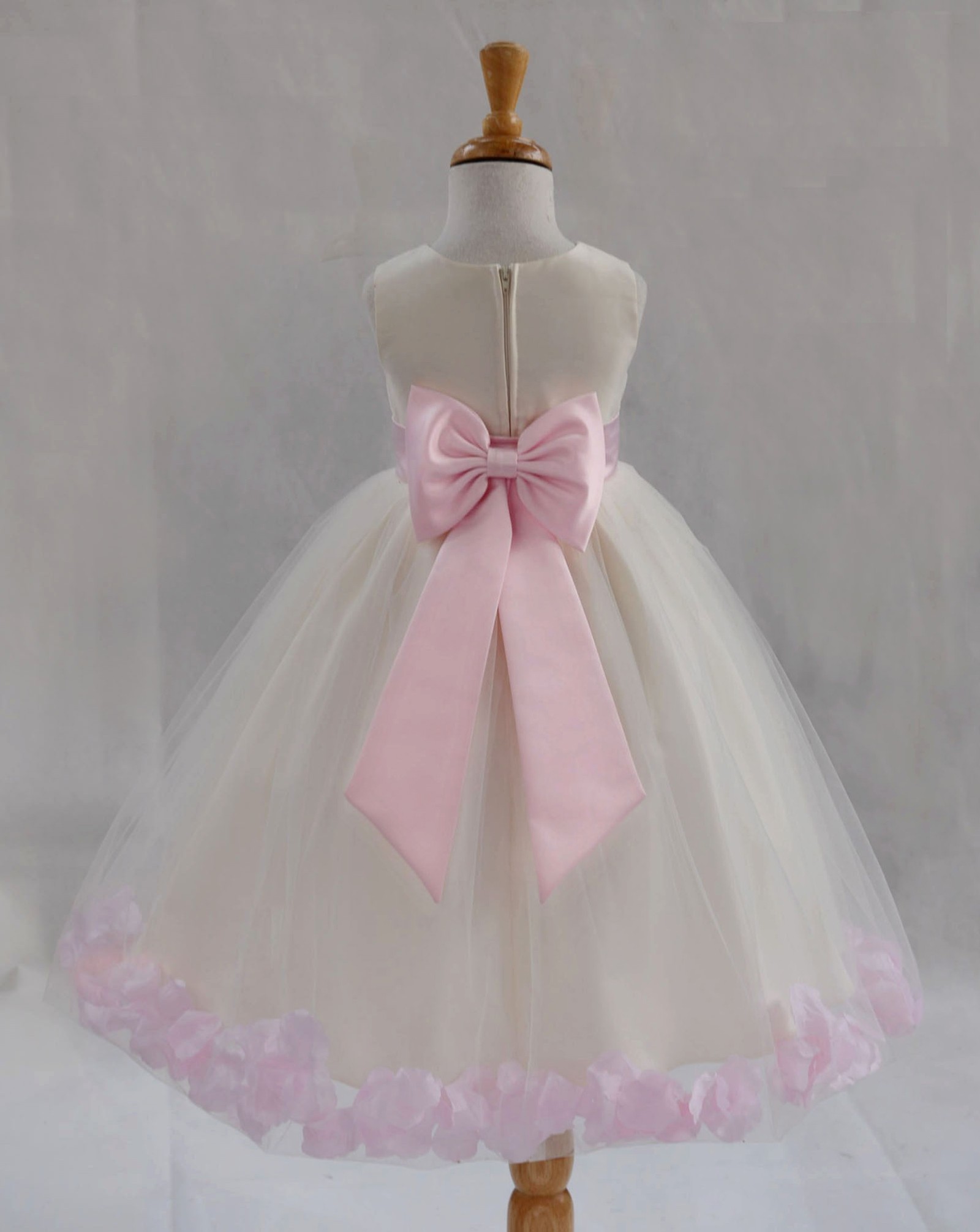 Ivory/Pink Tulle Rose Petals Flower Girl Dress Pageant 302T