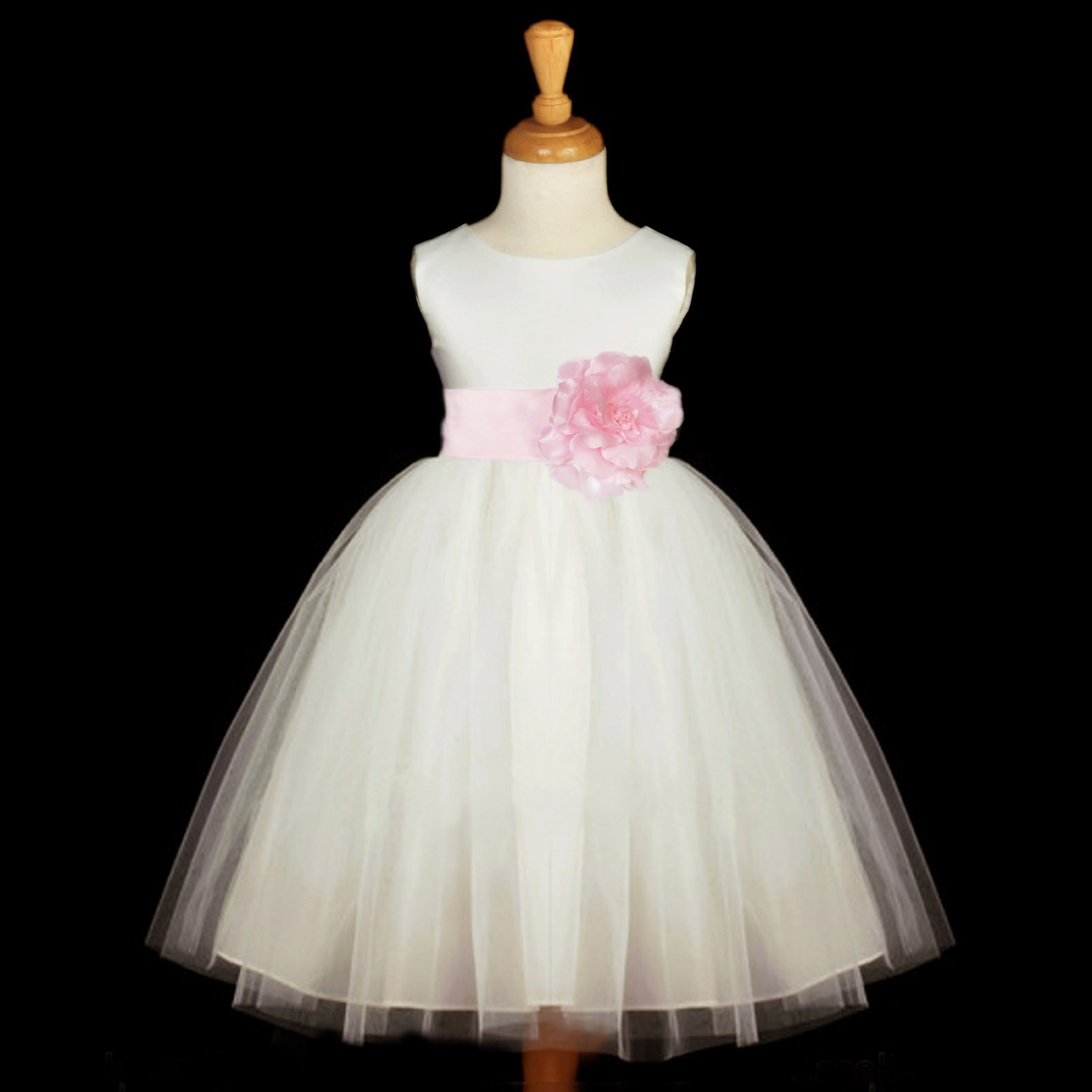 Ivory/Pink Satin Tulle Flower Girl Dress Wedding Pageant 831S