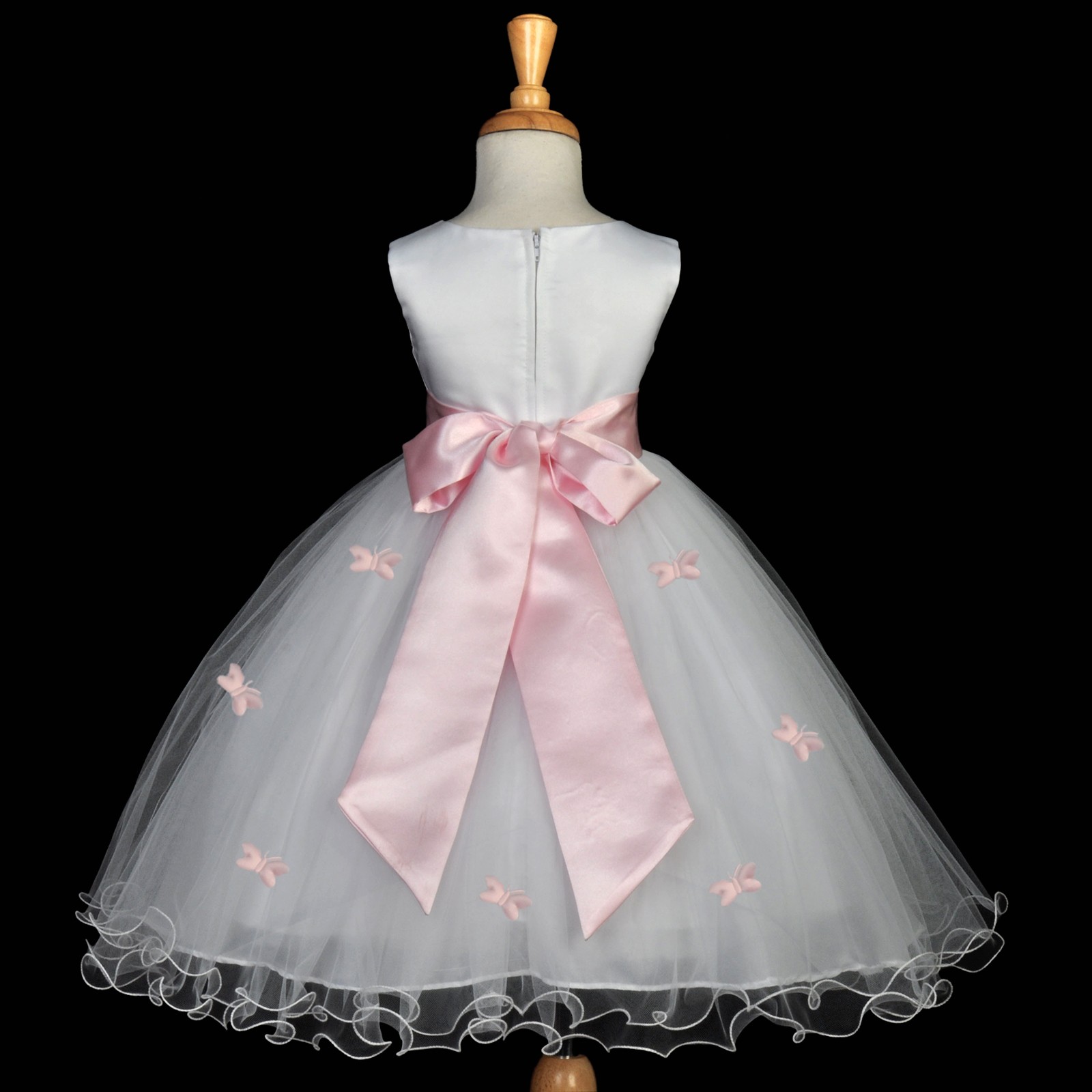 Pink Butterflies Tulle Flower Girl Dress Elegant Pageant 509S