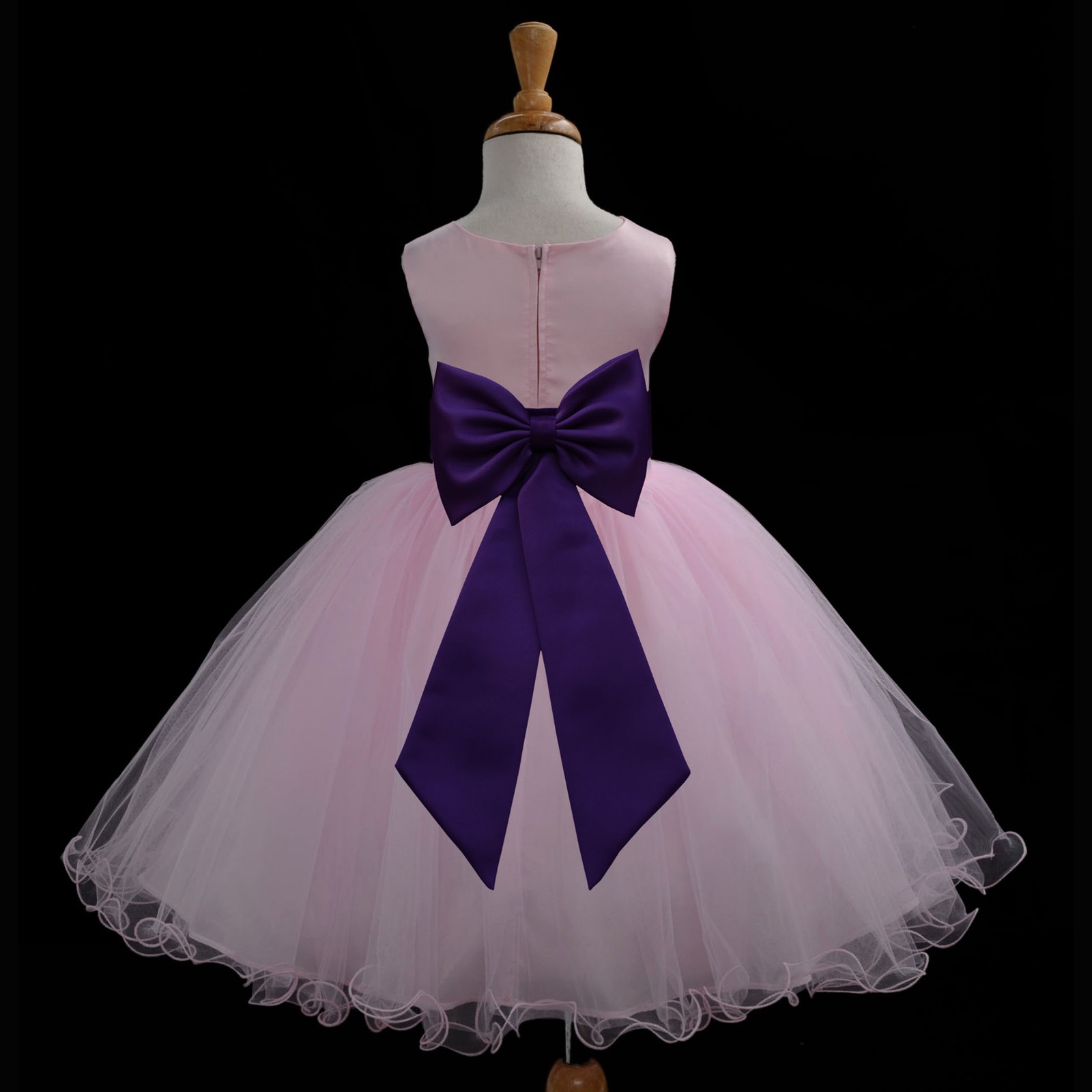 Pink/Plum Tulle Rattail Edge Flower Girl Dress Fairy Princess 829T
