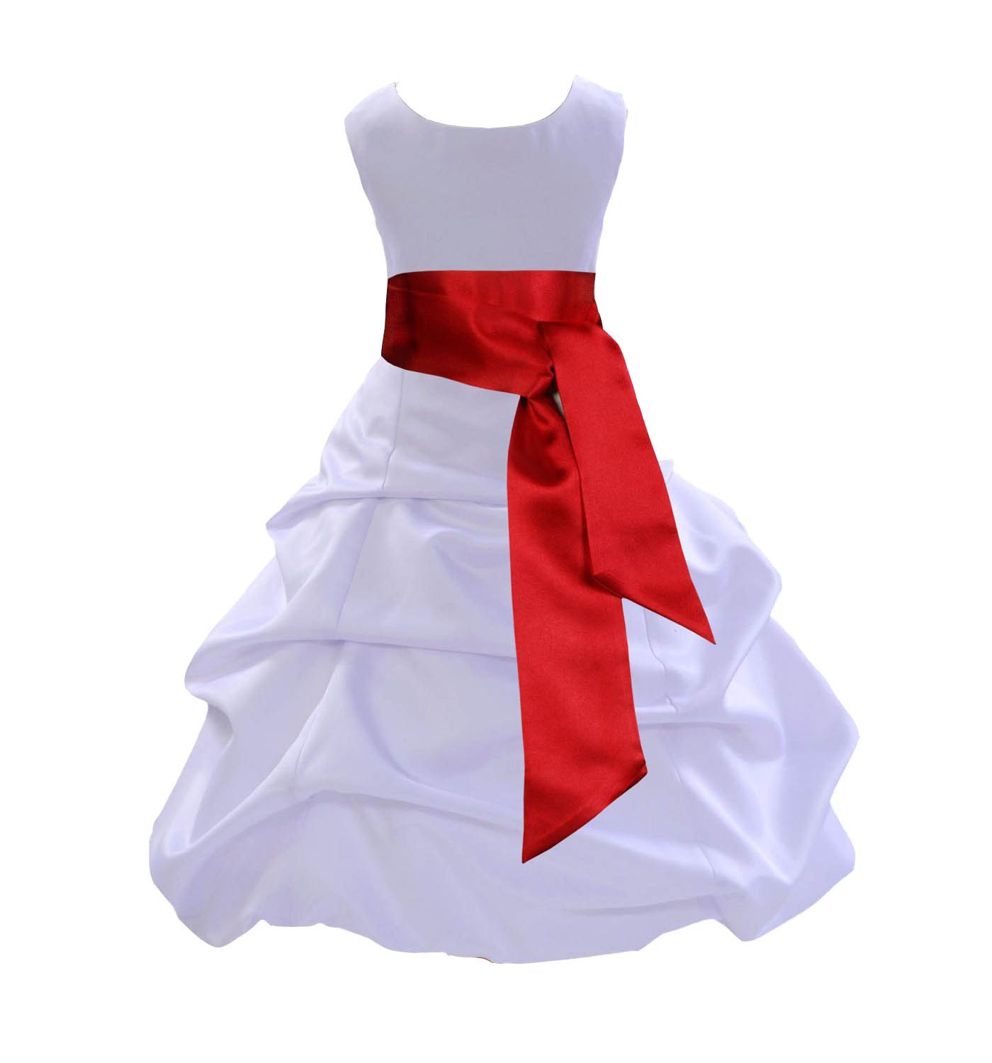 White/Apple Red Satin Pick-Up Bubble Flower Girl Dress V2 806S