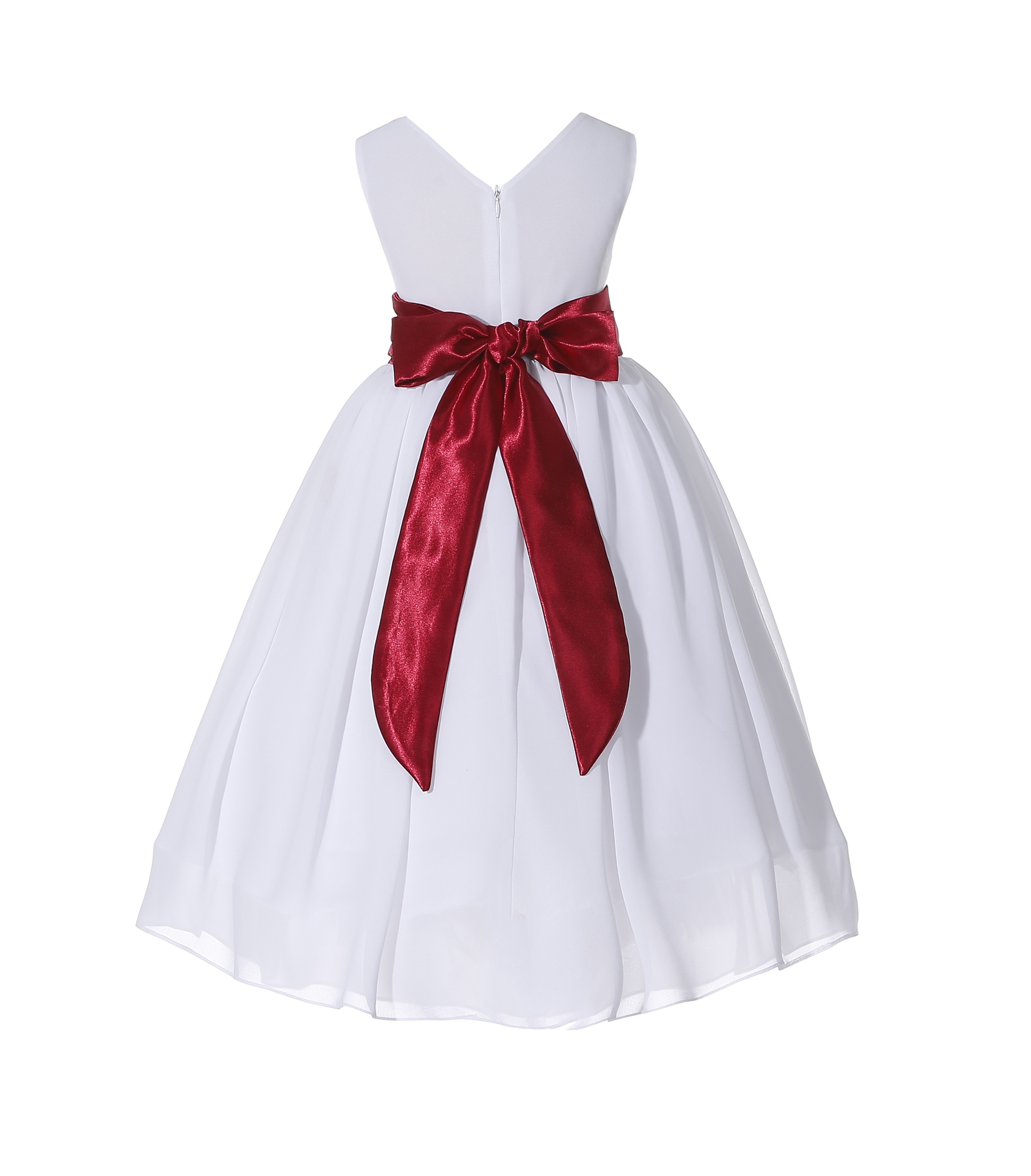 White/Apple Red V-Neck Yoryu Chiffon Flower Girl Dress Bridesmaid 503F