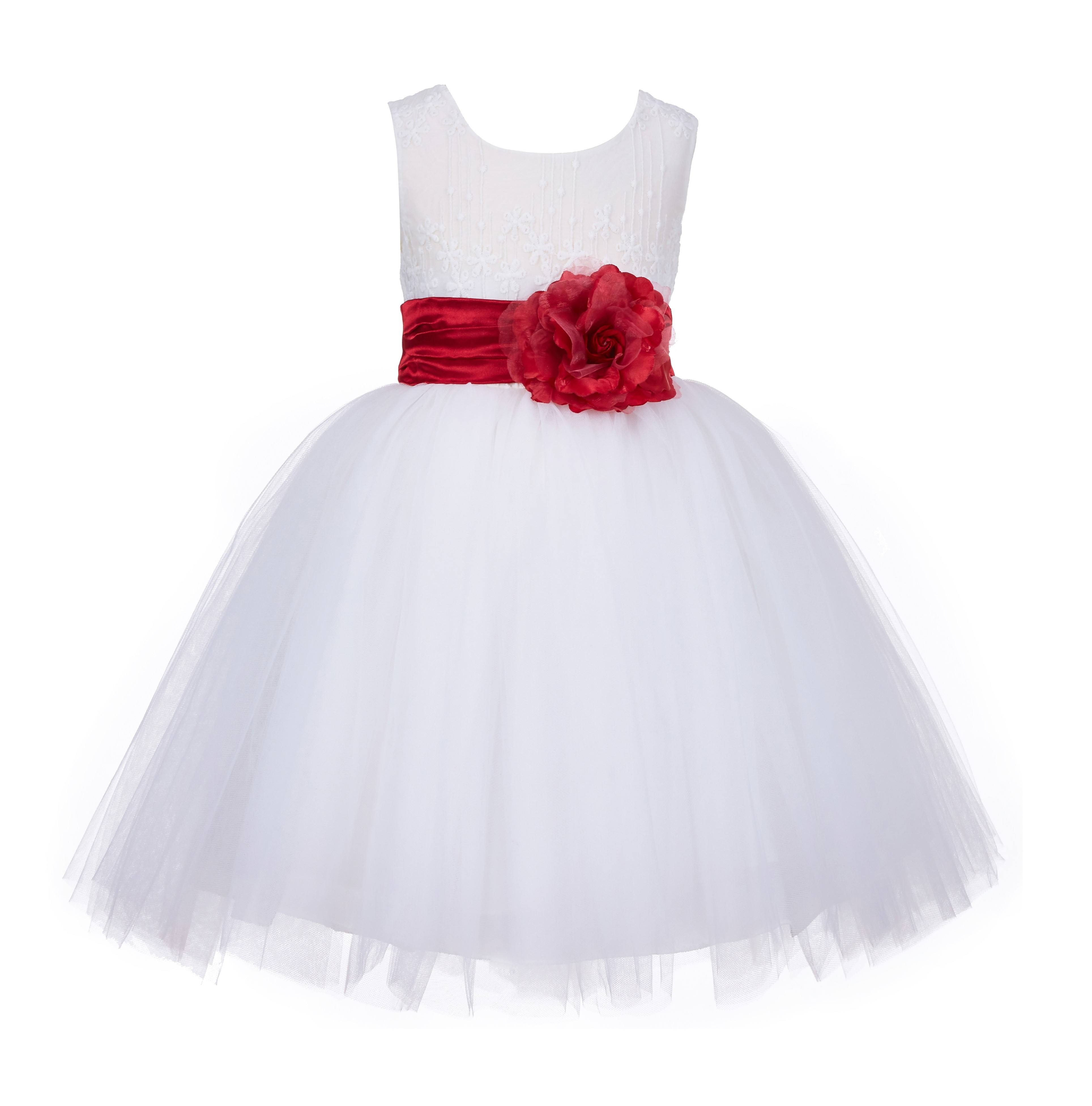 Ivory/Apple Red Lace Embroidery Tulle Flower Girl Dress Pageant 118