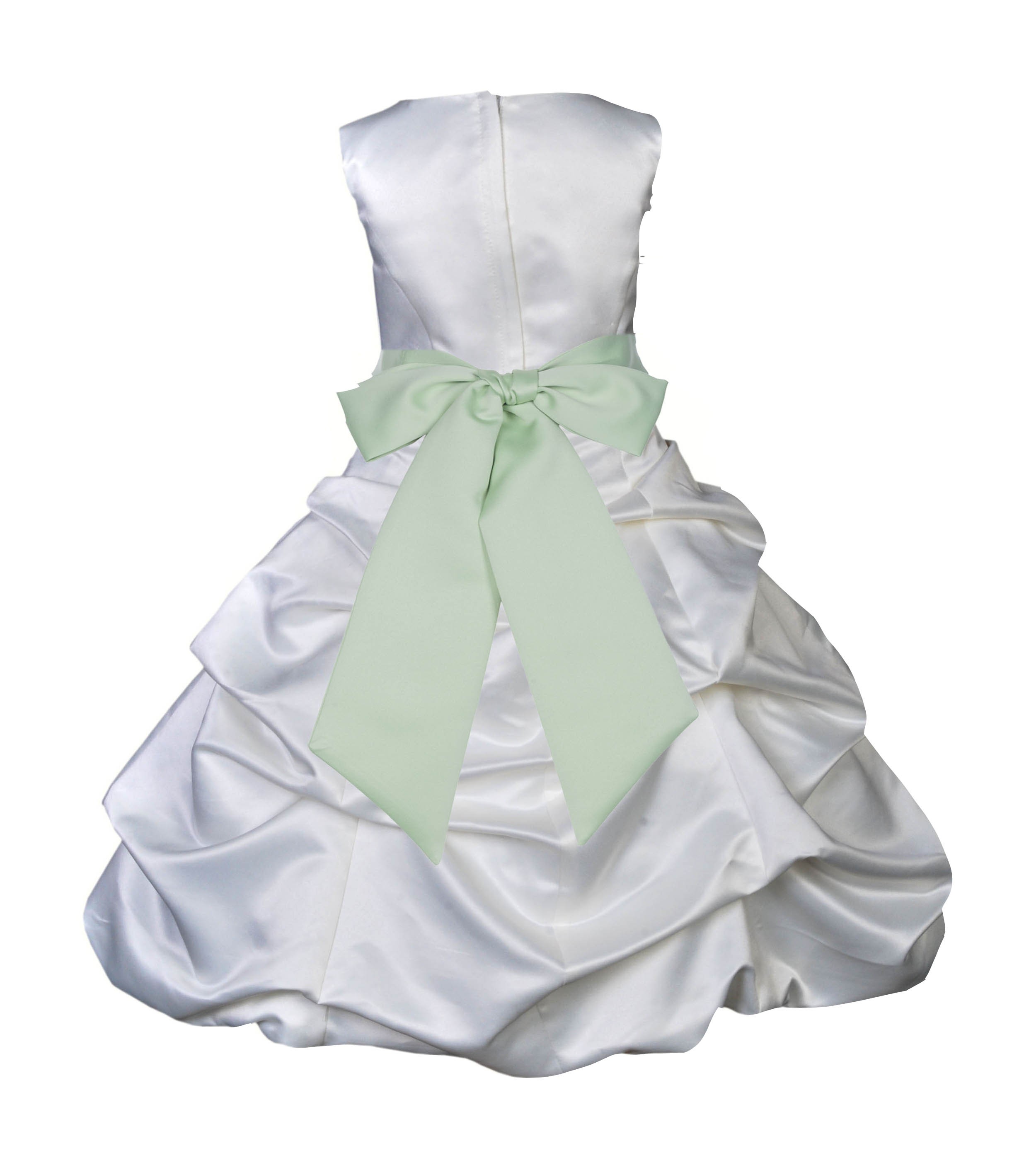 White/Apple Green Satin Pick-Up Bubble Flower Girl Dress V2 806S