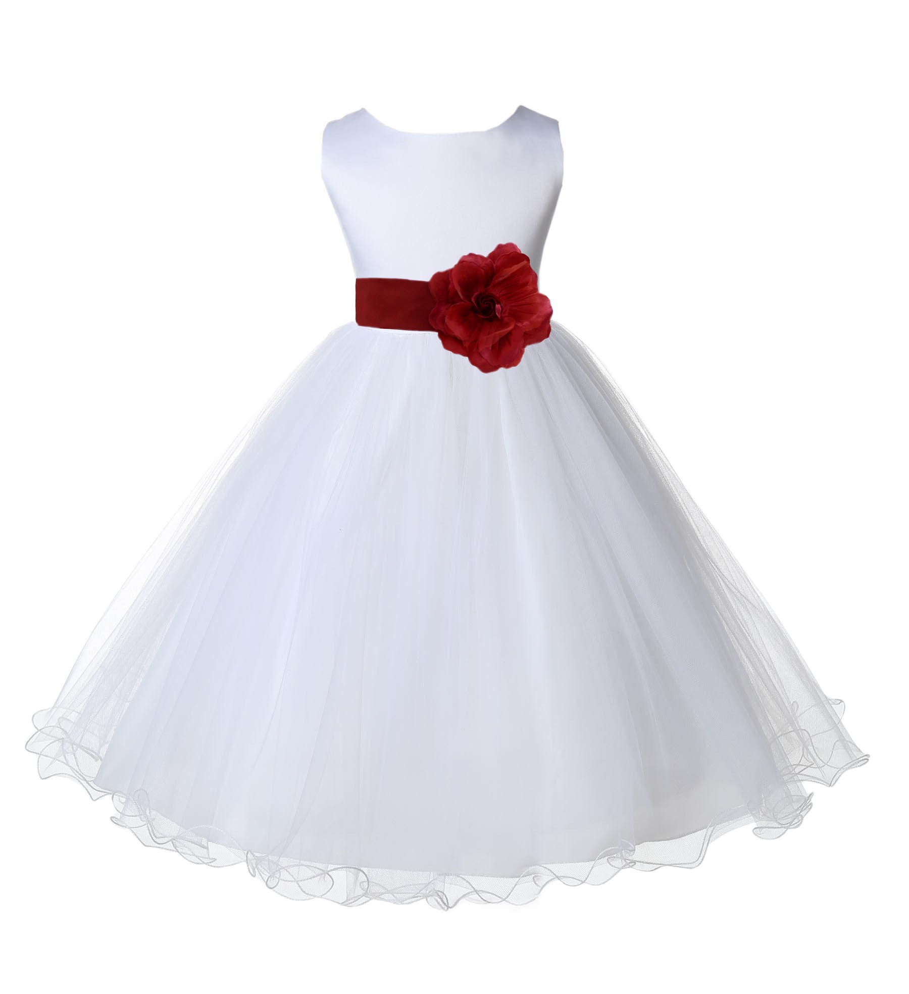 White/Apple Red Tulle Rattail Edge Flower Girl Dress Wedding Bridal 829S