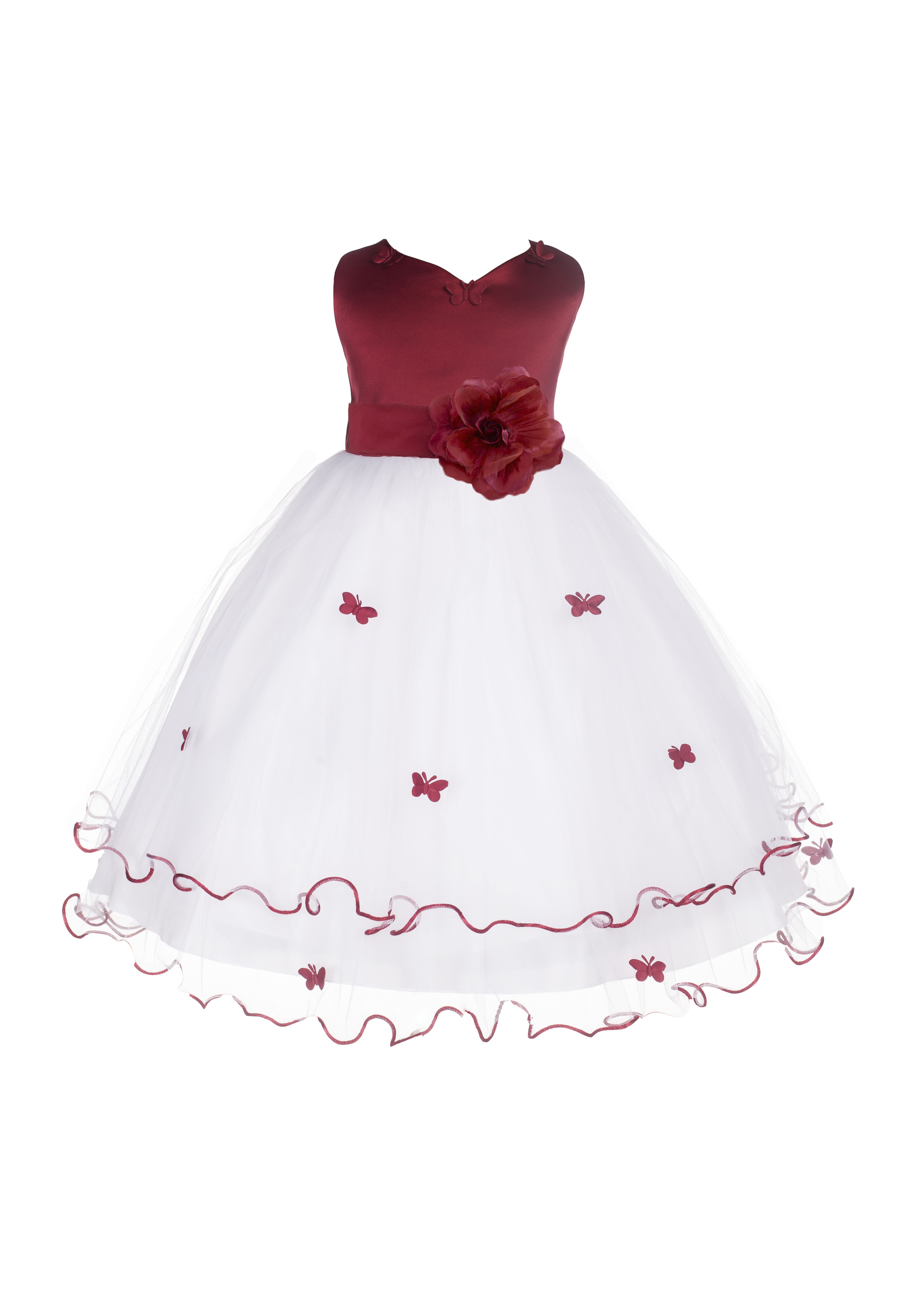 Apple Red Satin Tulle Butterflies Flower Girl Dress Occasions 801S
