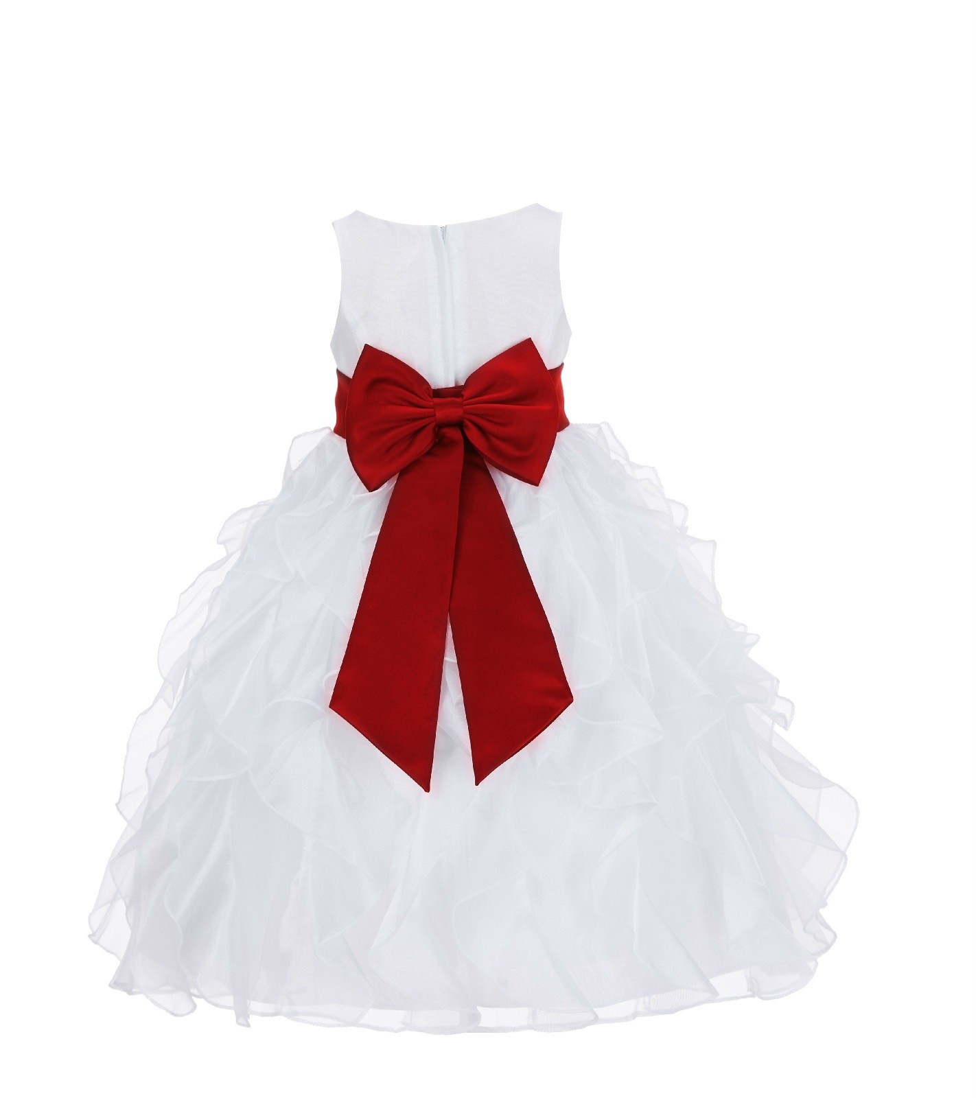White/Apple Red Ruffled Organza Flower Girl Dress Wedding Pageant 168T