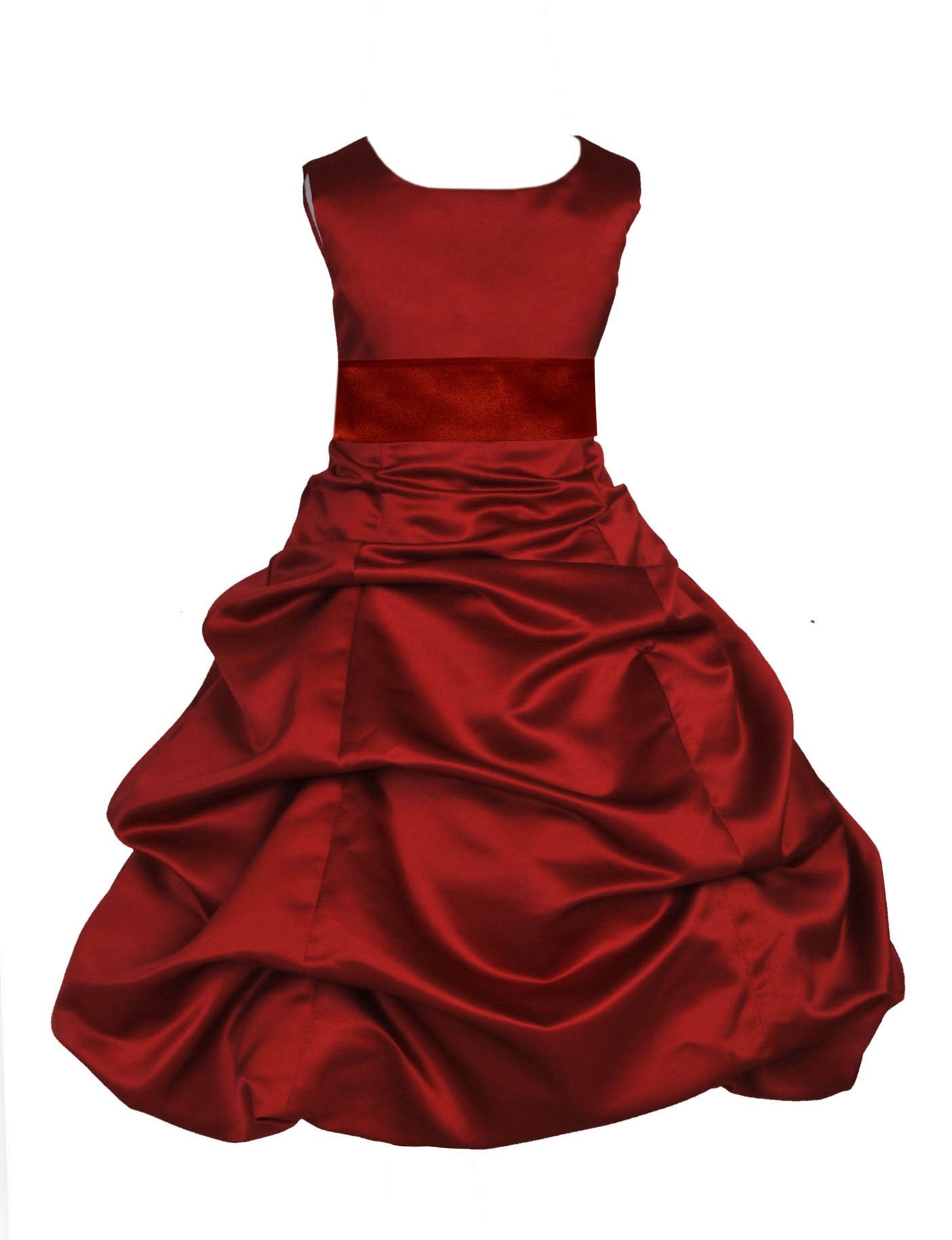 Matching Apple Red Satin Pick-Up Bubble Flower Girl Dress 806S