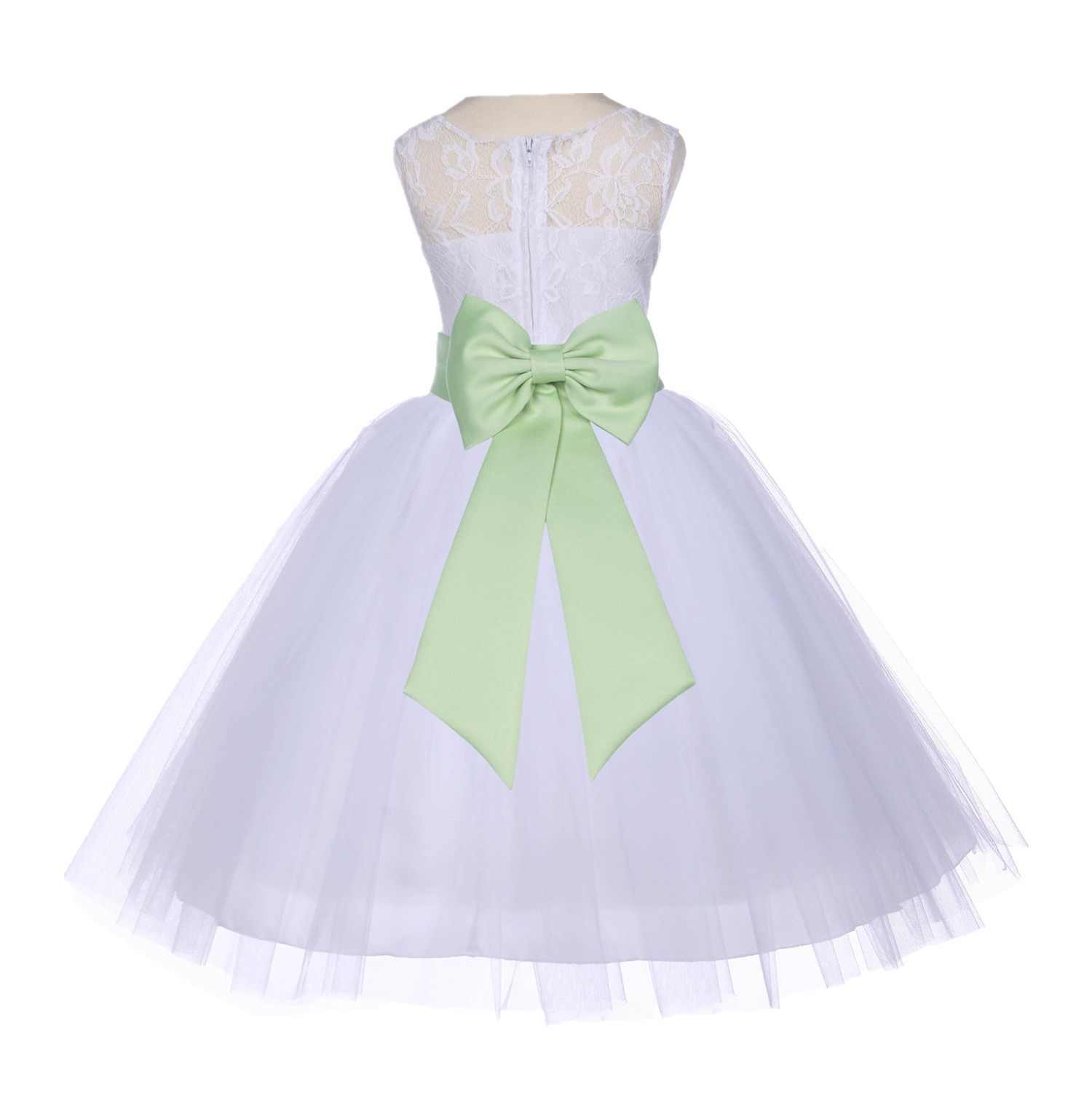 White/Apple Green Floral Lace Bodice Tulle Flower Girl Dress Wedding 153T