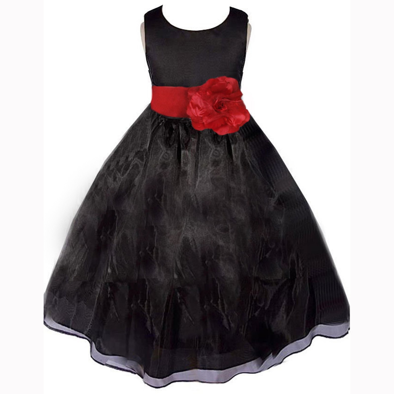 Black/Apple Red Satin Bodice Organza Skirt Flower Girl Dress 841T