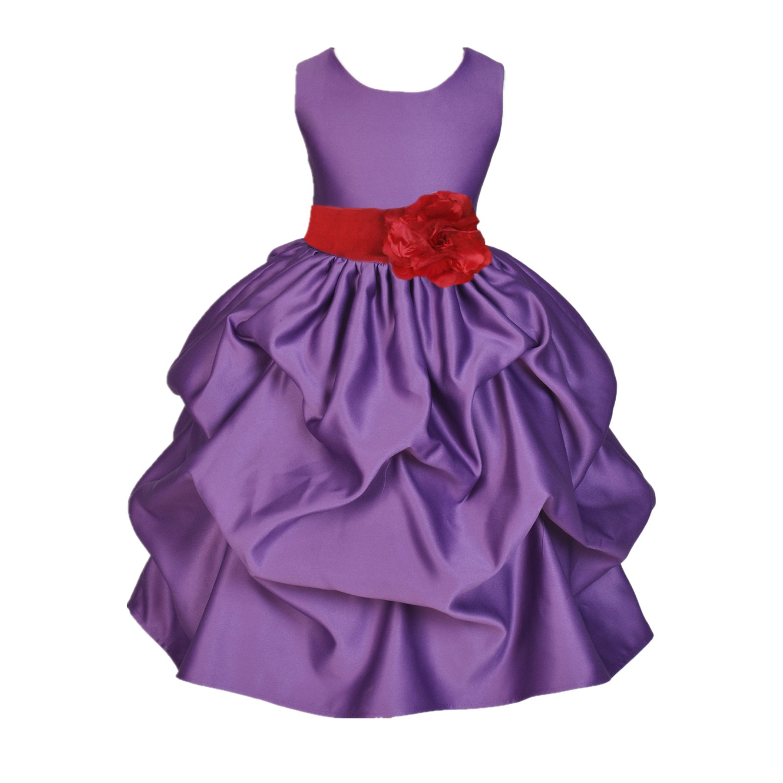 Purple/Apple Red Satin Pick-Up Flower Girl Dress Princess 208T