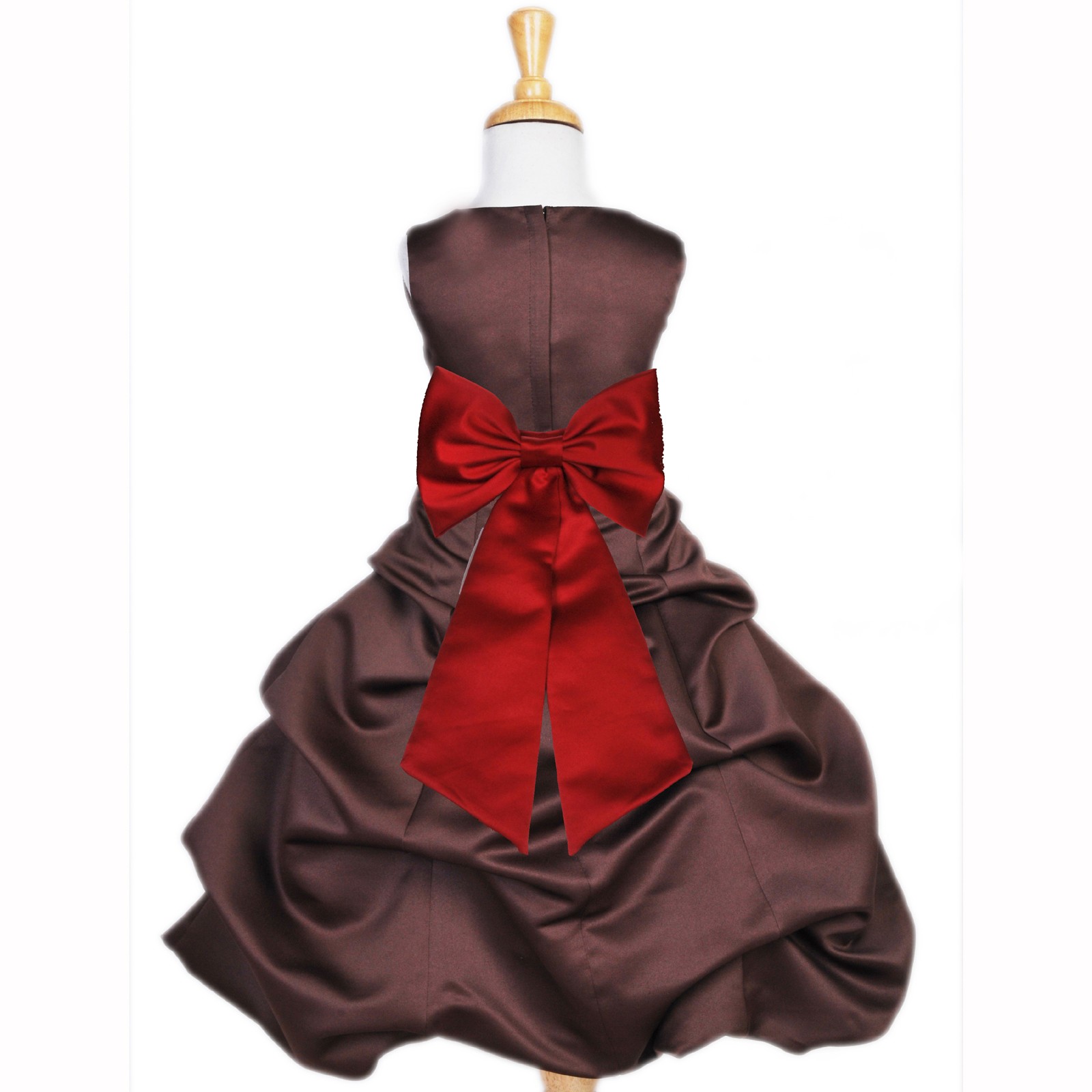 Brown/Apple Red Satin Pick-Up Bubble Flower Girl Dress Occasions 808T
