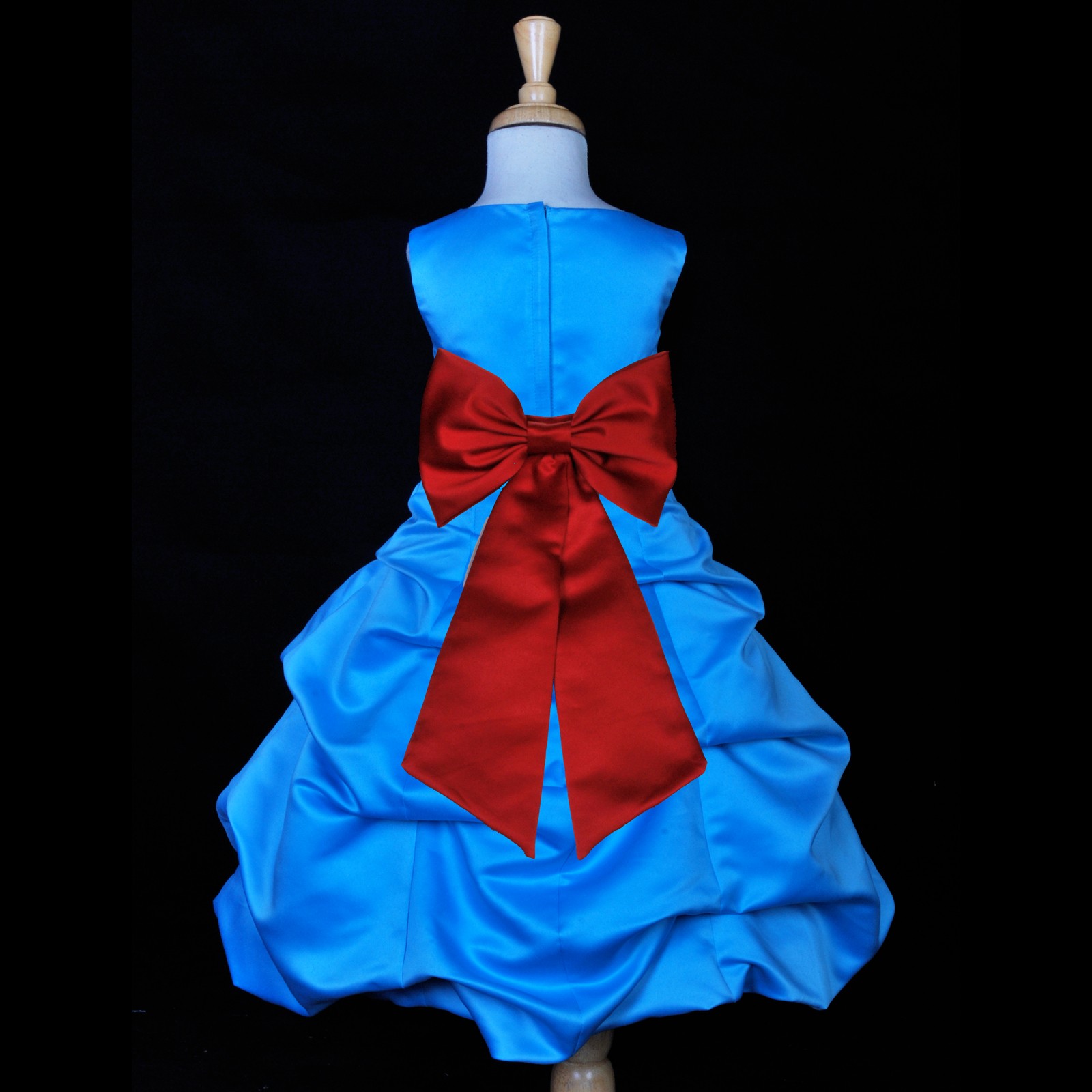 Turquoise/Apple Red Satin-Pick-Up Bubble Flower Girl Dress Recital 808T