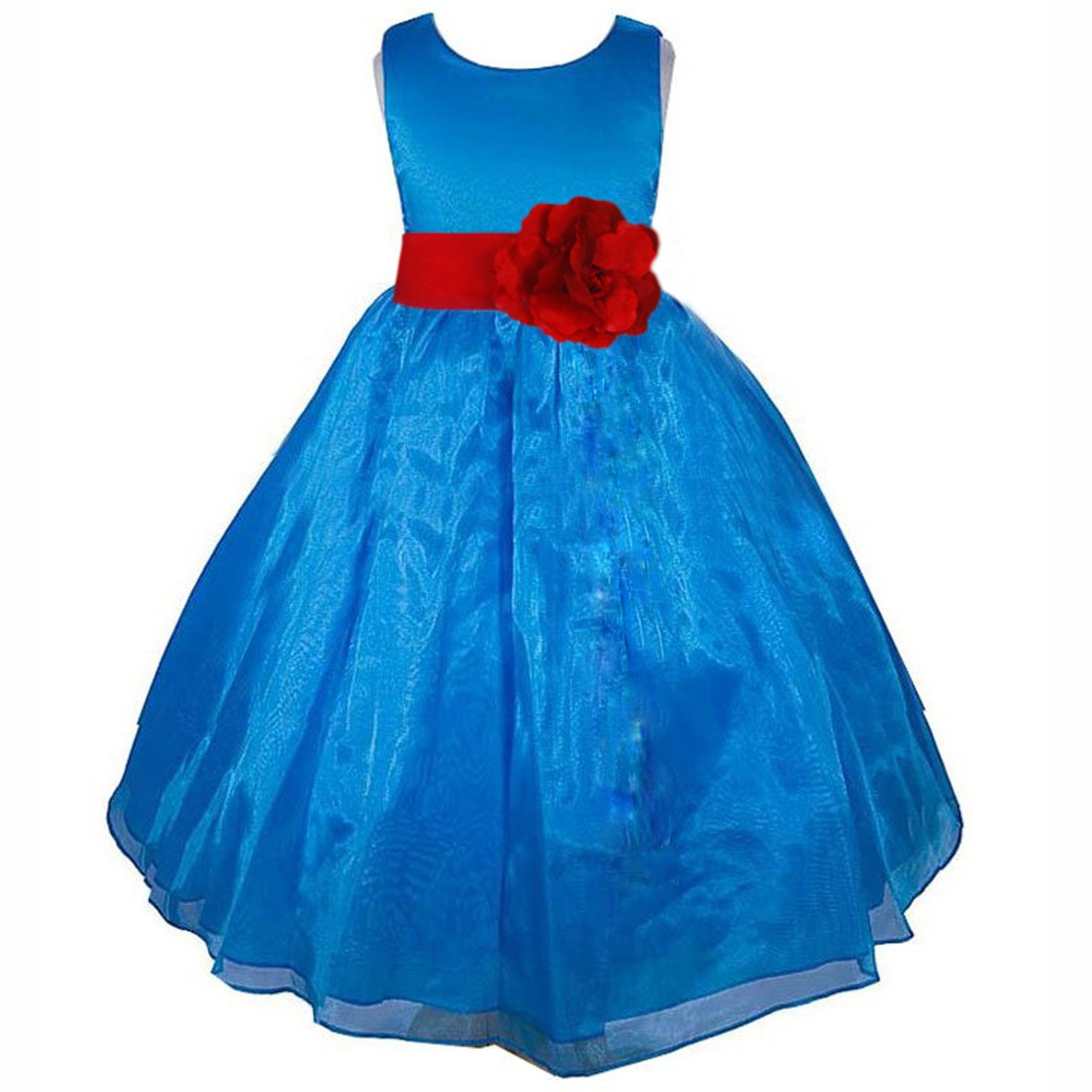 Royal Blue/Apple Red Satin Bodice Organza Skirt Flower Girl Dress 841T