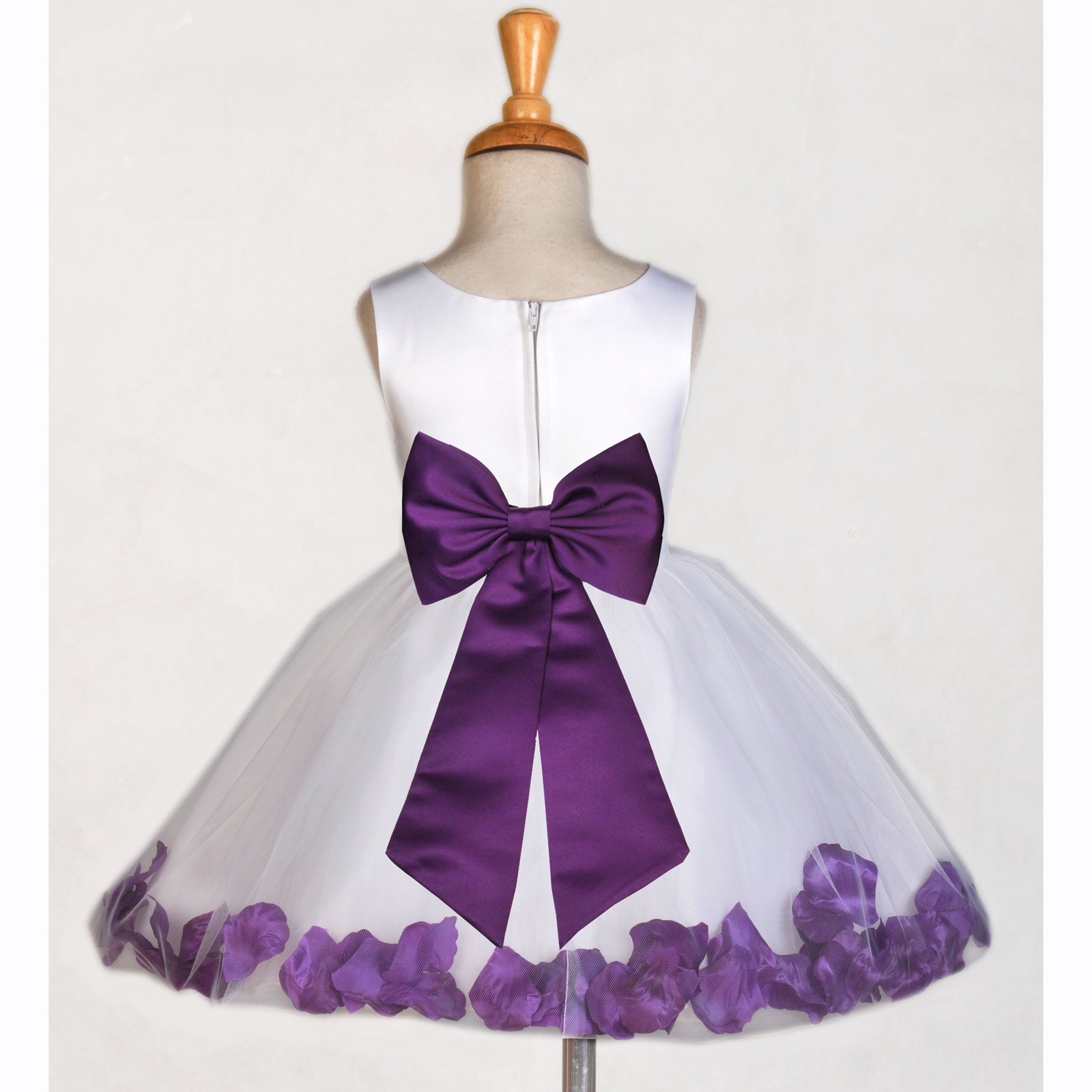 White/Purple Rose Petals Tulle Flower Girl Dress Wedding 305T