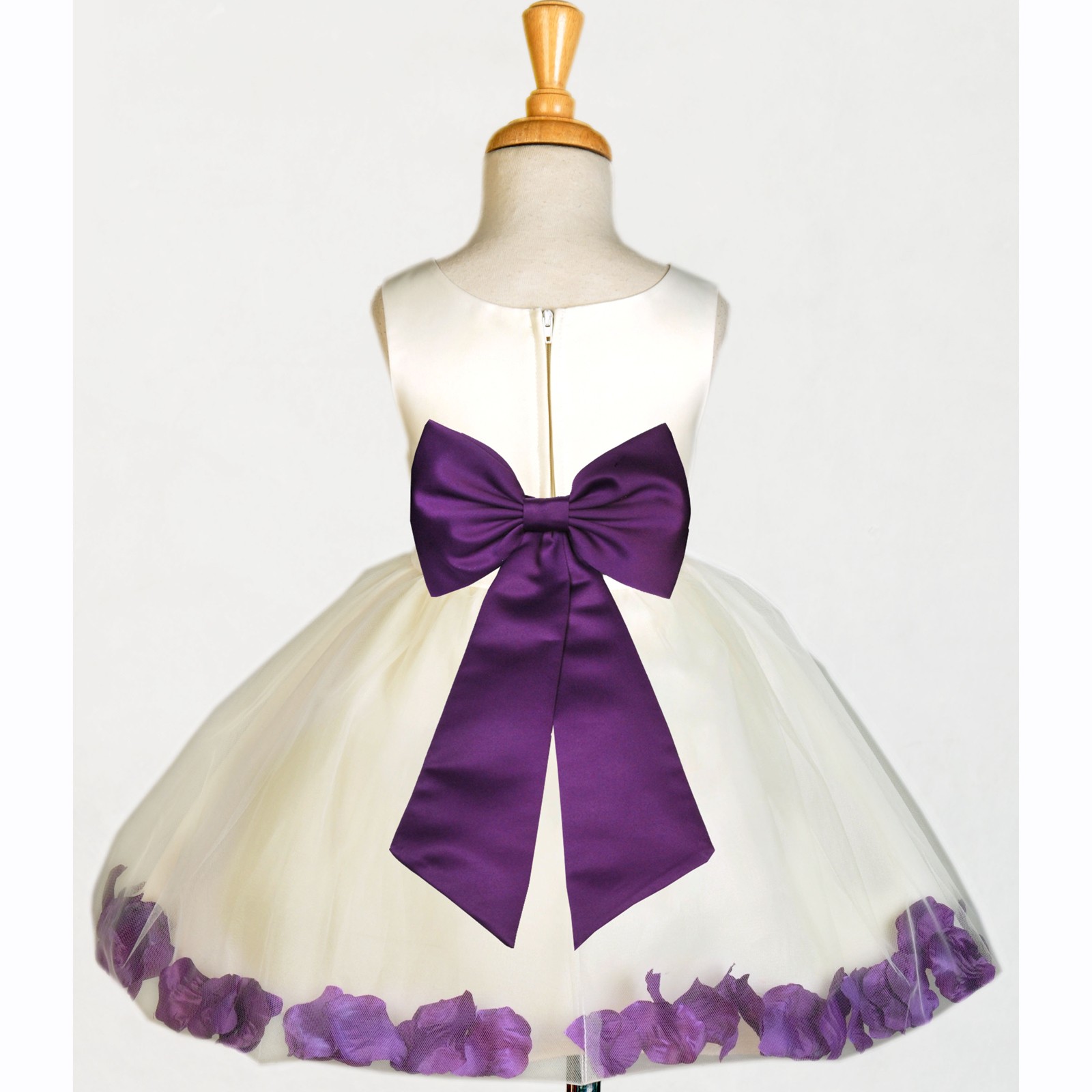 Ivory/Purple Rose Petals Tulle Flower Girl Dress Pageant 305T